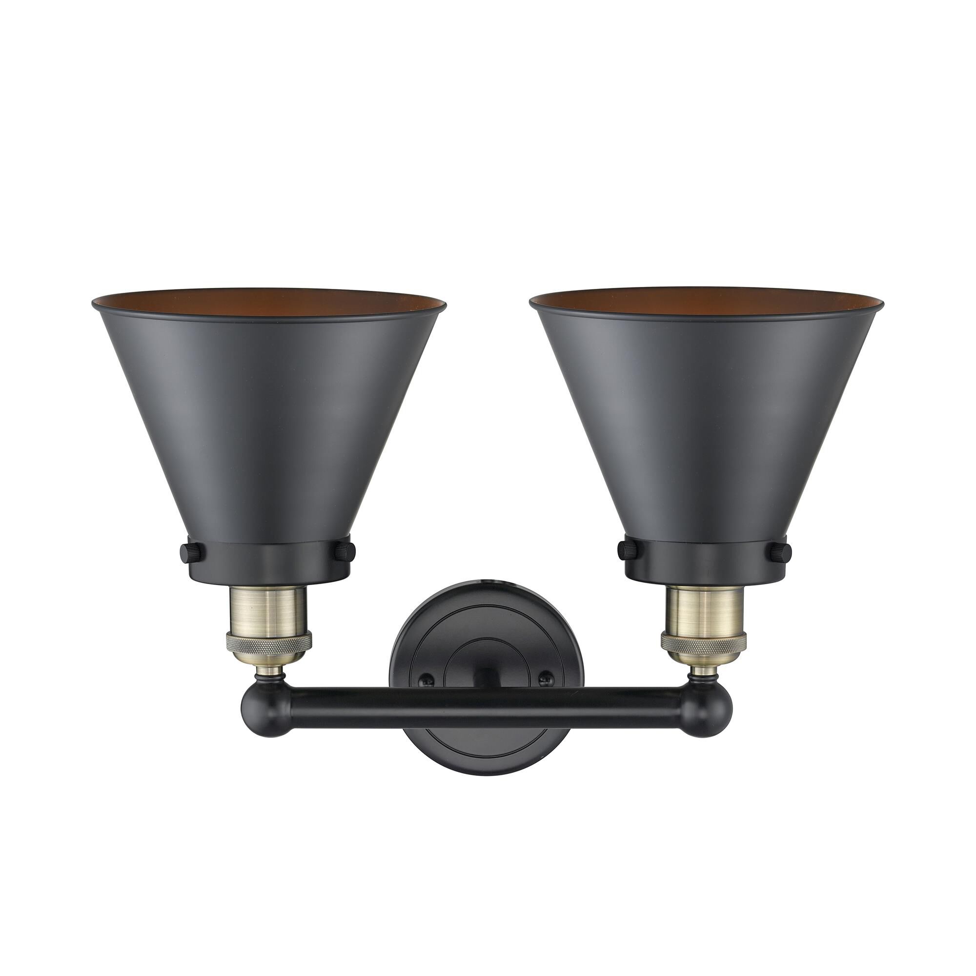 Shown in Black Antique Brass finish and Matte Black shade