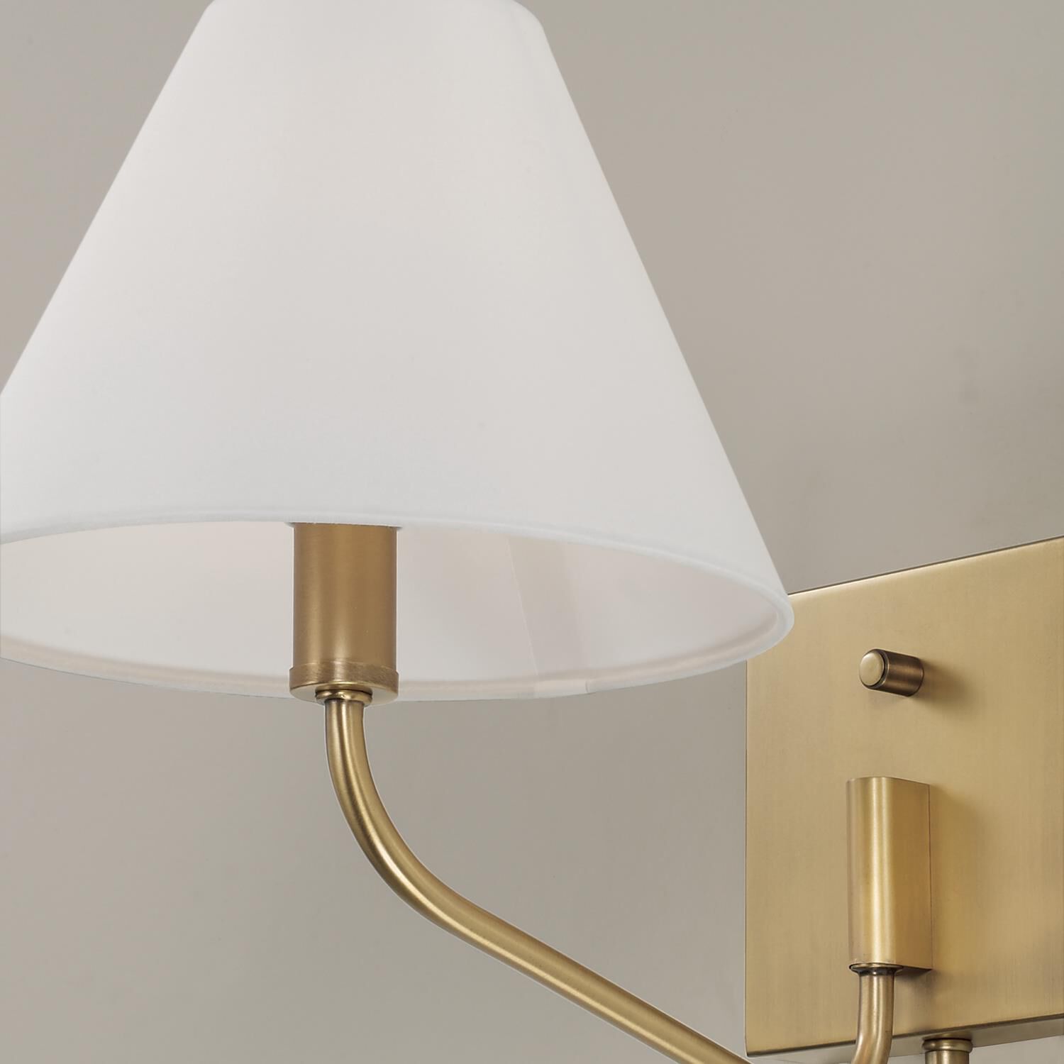 Shown in Aged Brass finish and White Fabric shade