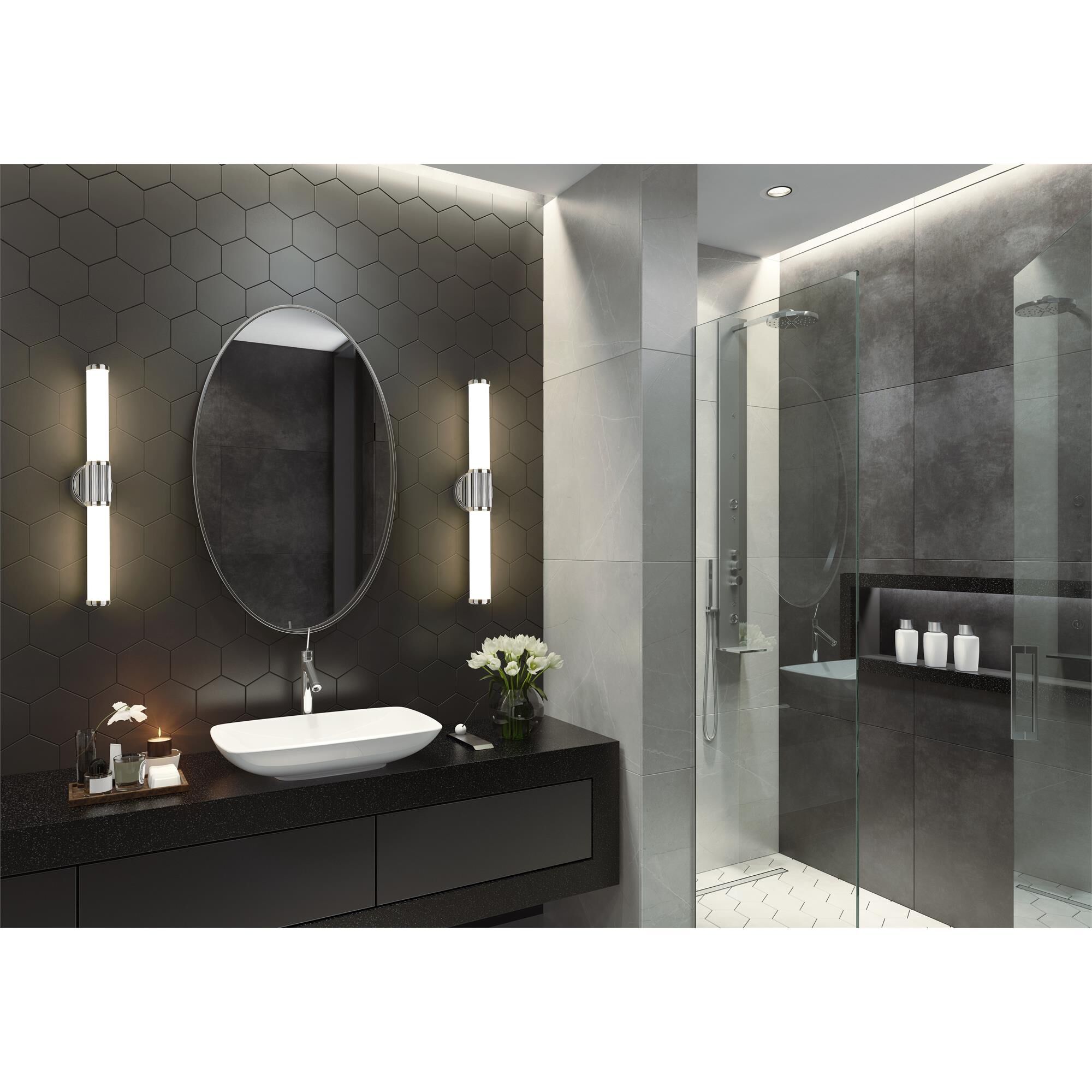 Shown in Chrome finish and Opal White glass and Opal White shade