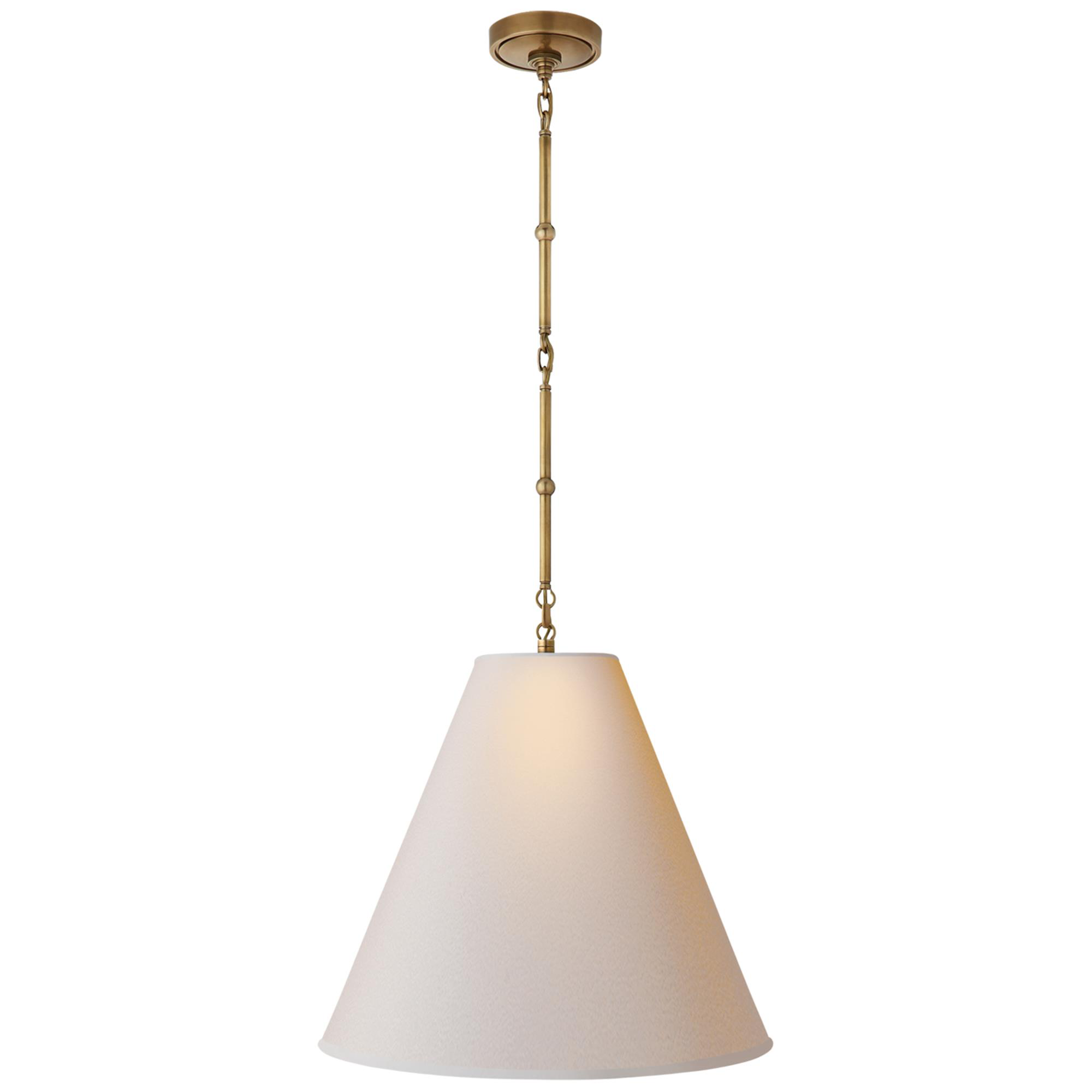 Shown in Hand-Rubbed Antique Brass finish and Natural Paper shade 