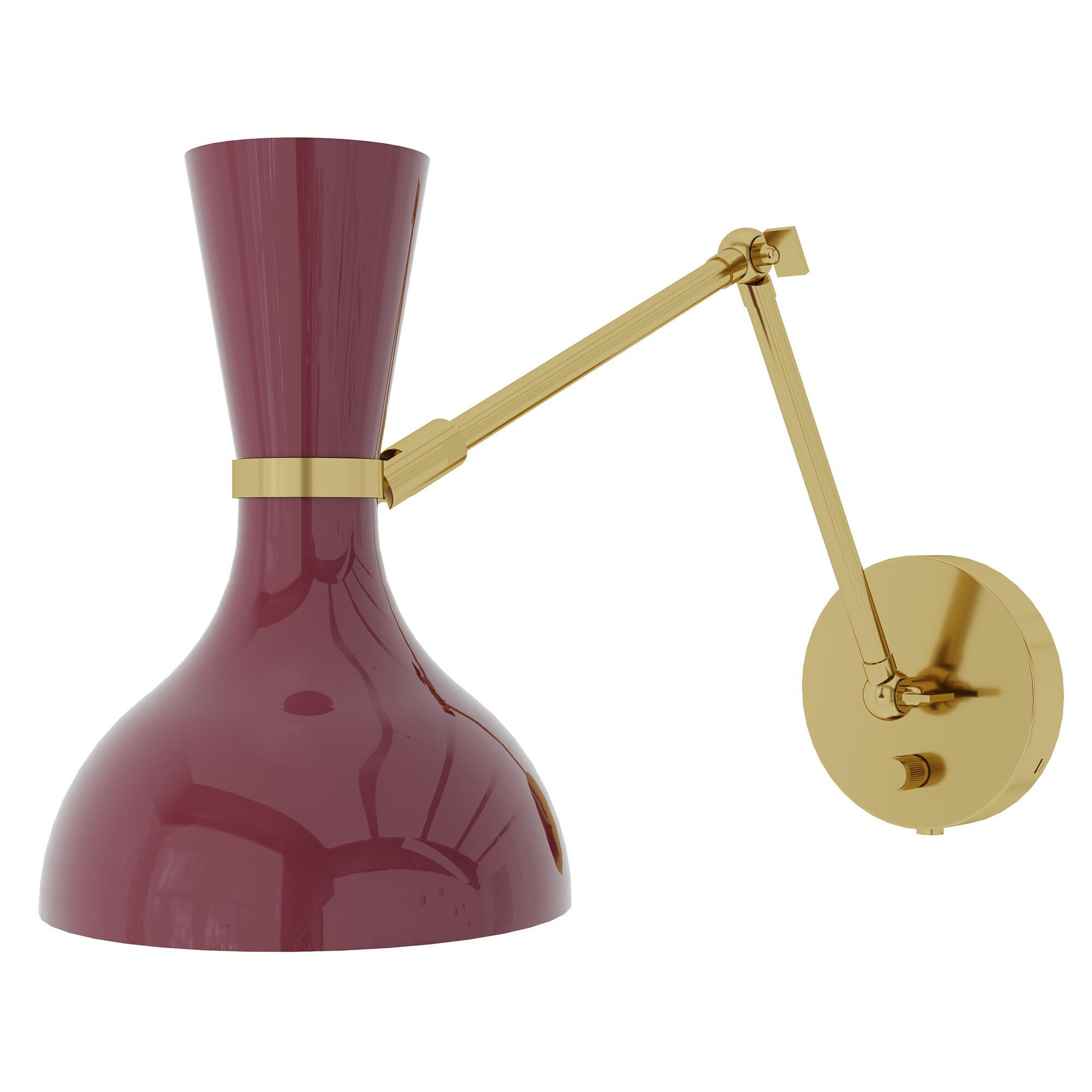 Shown in Modern Brass finish and Sugar Plum shade