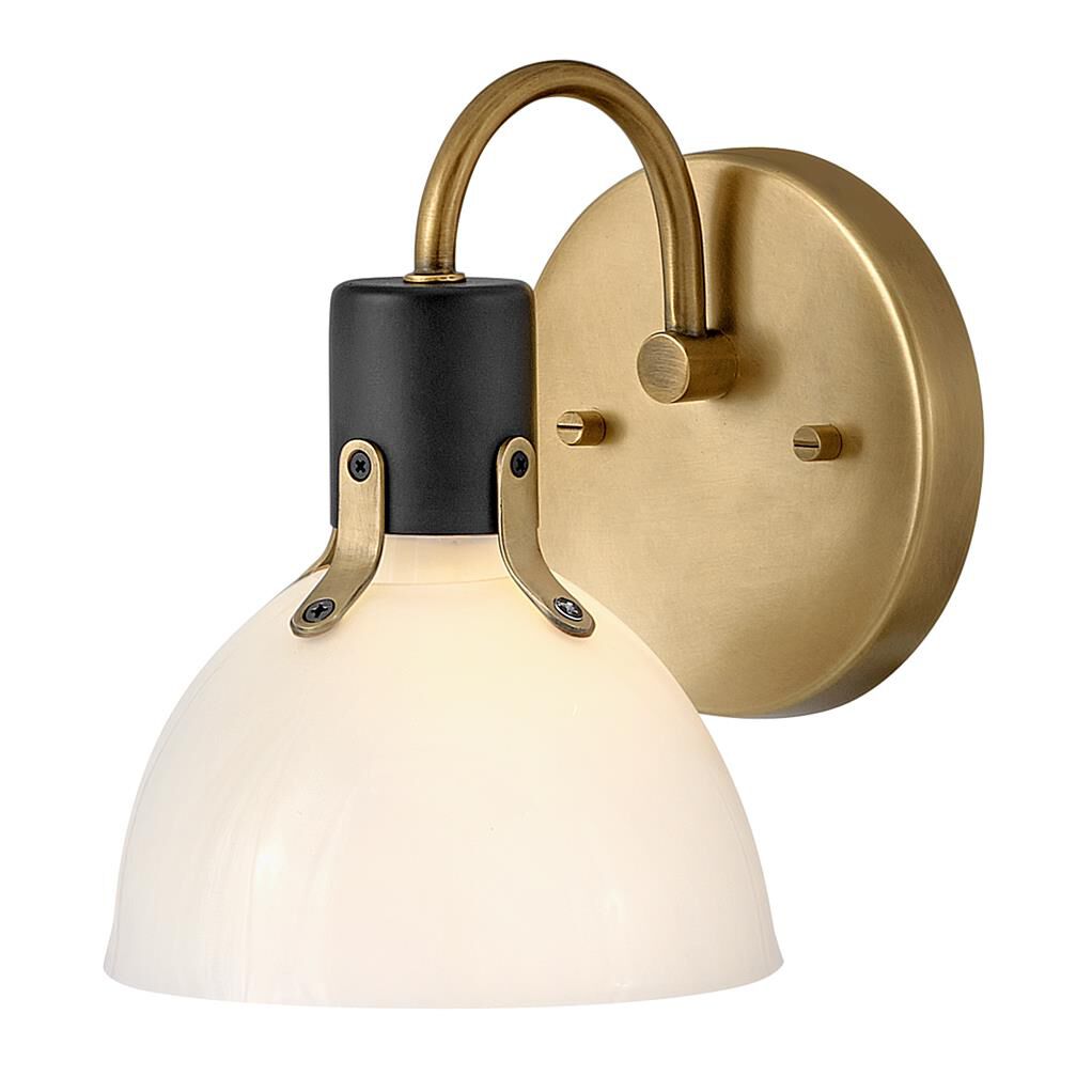 Shown in Heritage Brass with Black Accents finish and Cased Opal glass