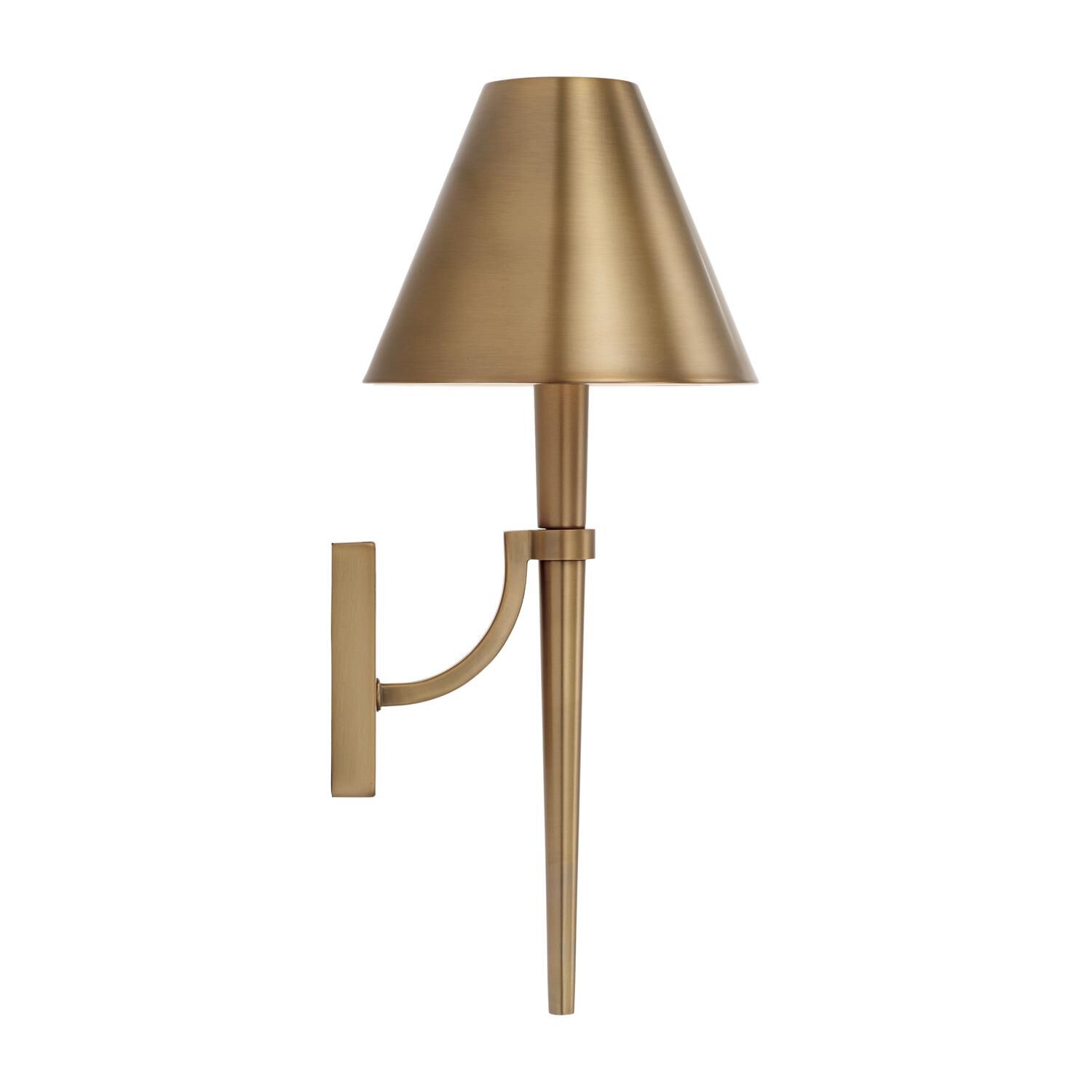 Shown in Aged Brass finish and Metal  With White Interior shade