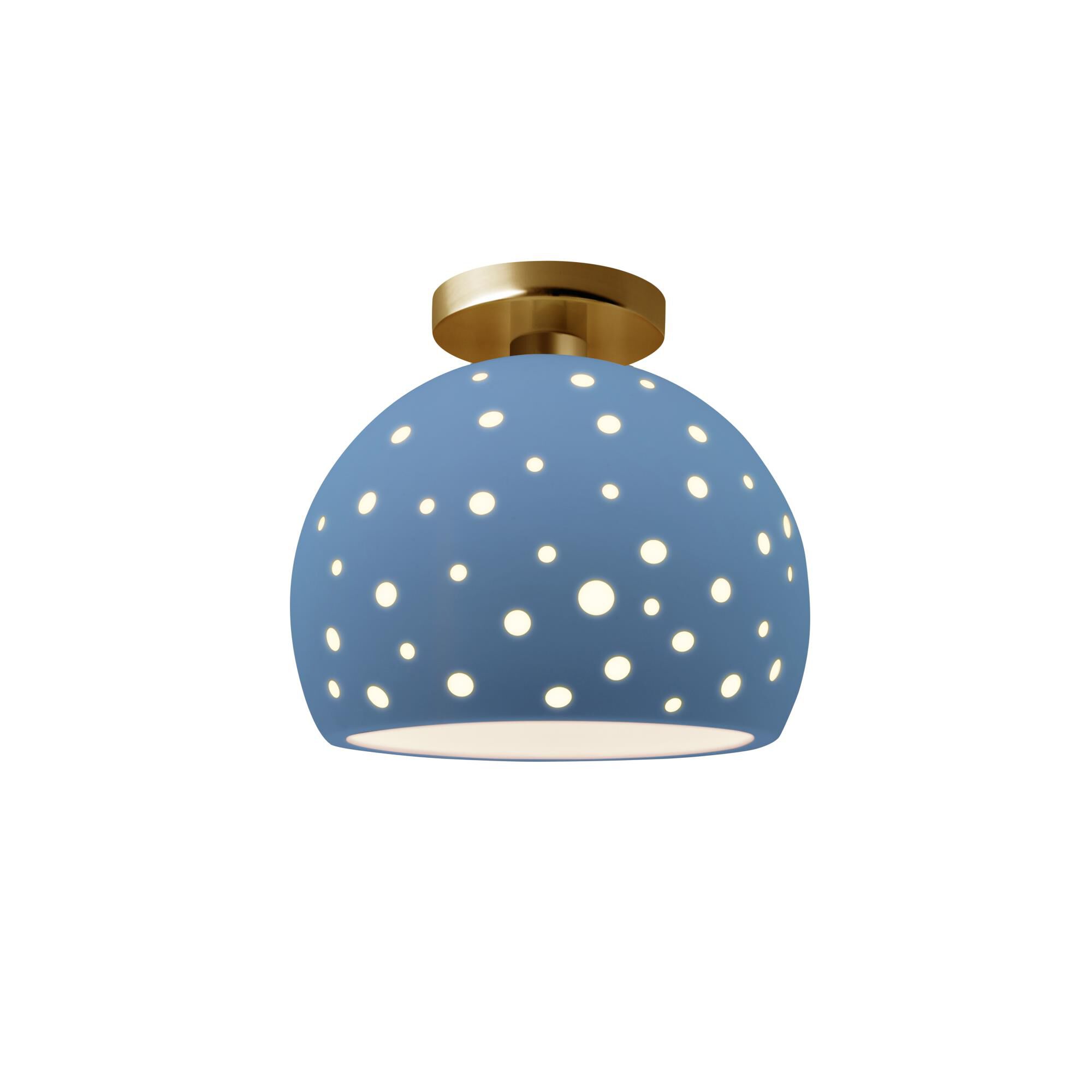 Shown in Brushed Brass finish and Sky Blue shade