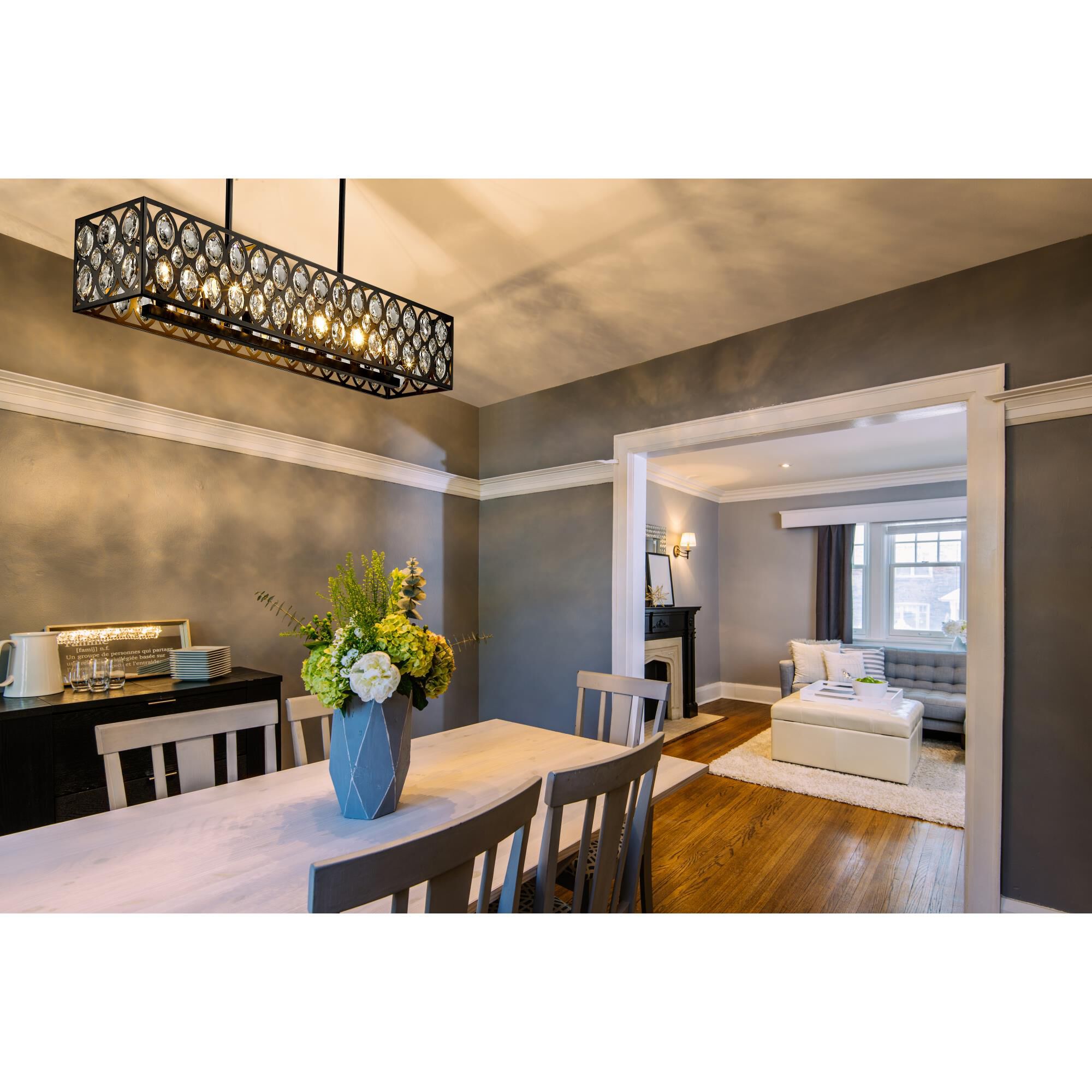 Shown in Matte Black finish and Steel + K9 Crystal glass and Steel + K9 Crystal shade