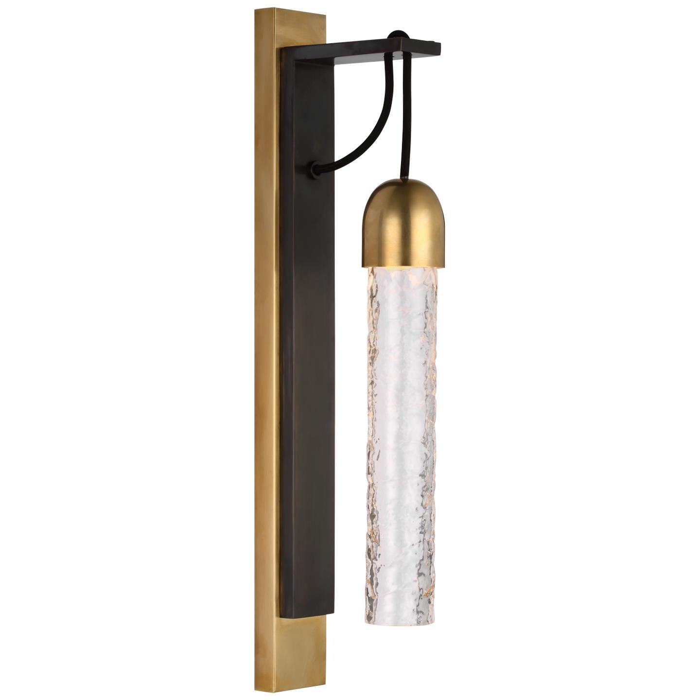 Shown in Bronze And Soft Brass finish and Clear Wavy Glass shade