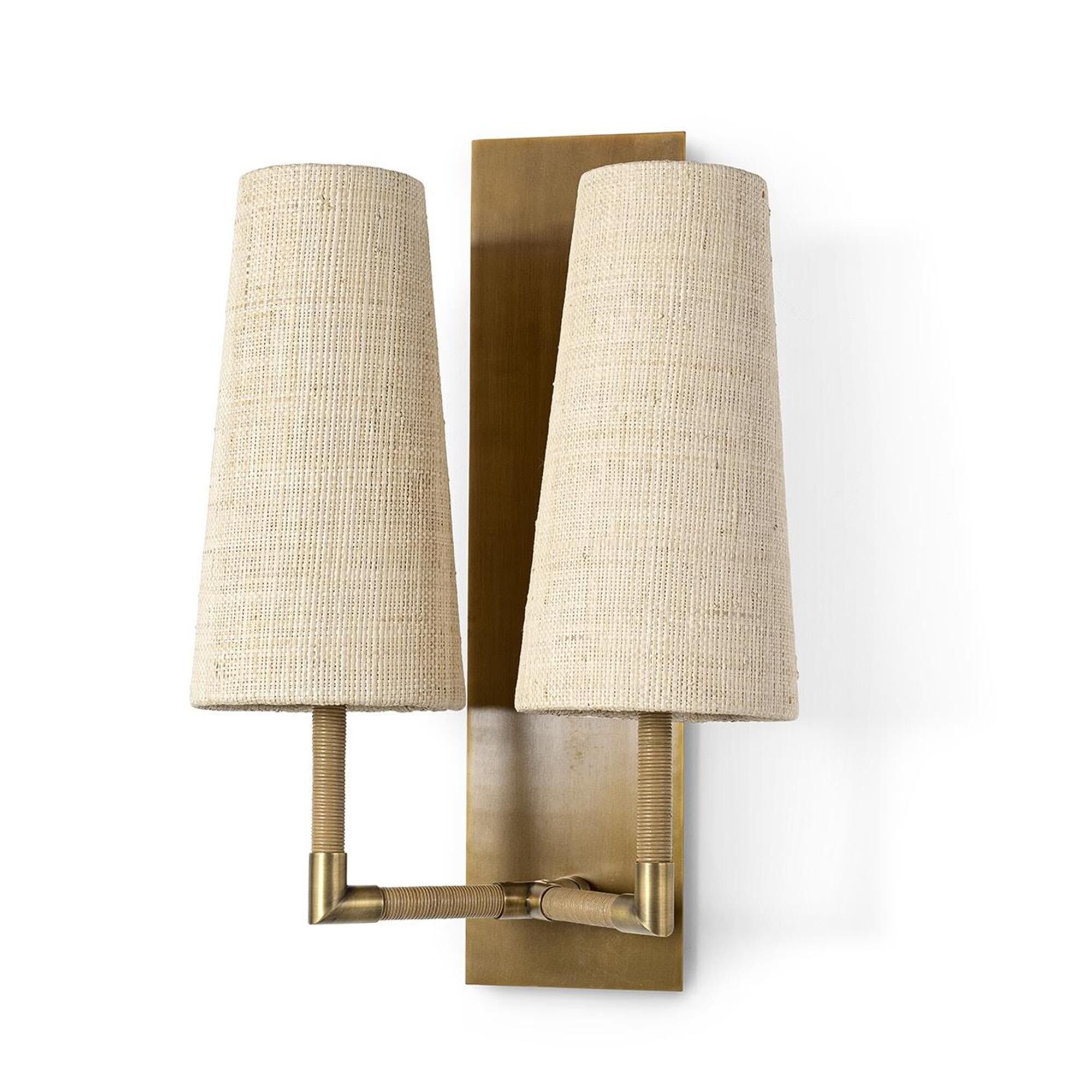 Shown in Brass finish and Raffia  shade