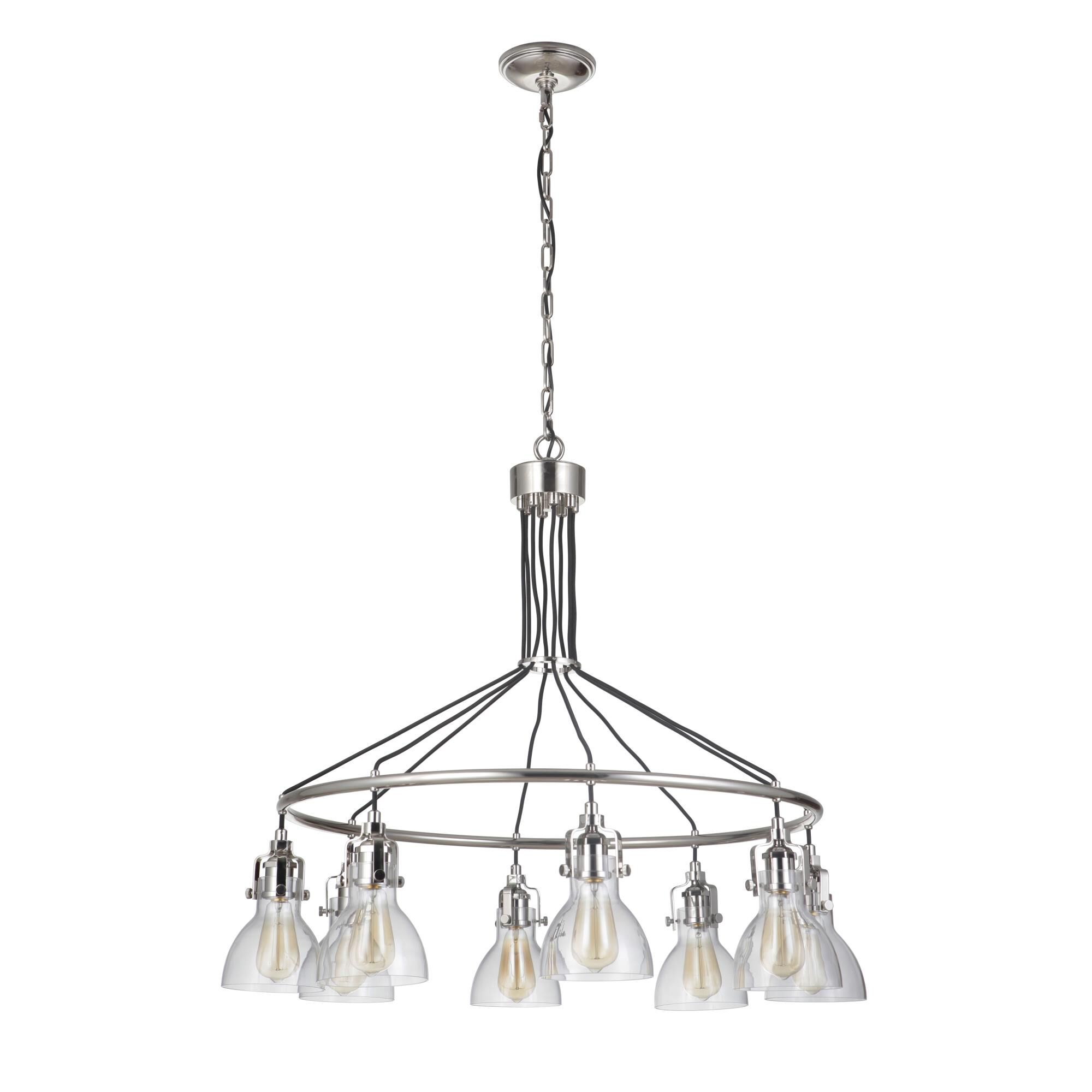 Shown in Polished Nickel finish and Clear glass and Glass shade