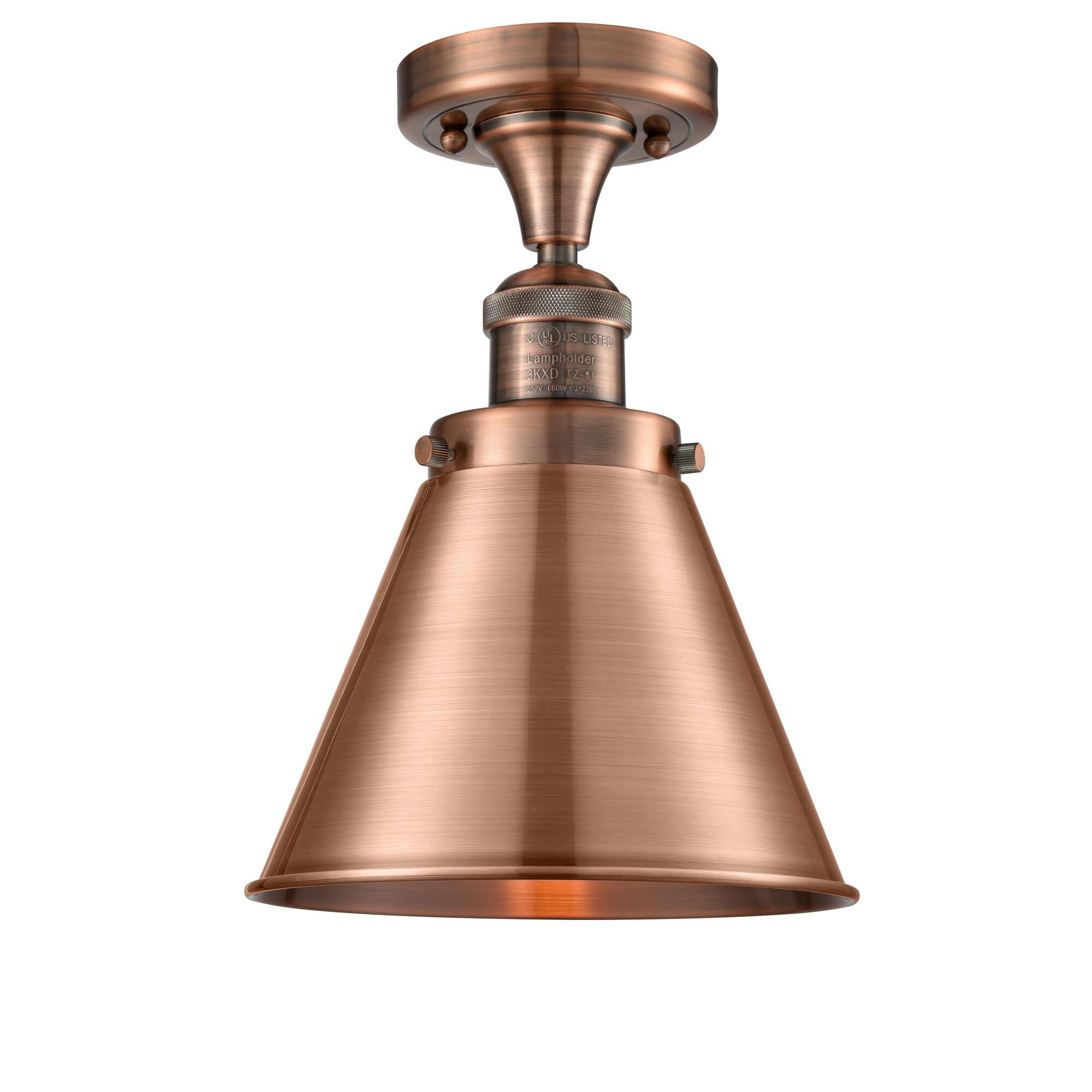 Shown in Antique Copper finish and Metal - Antique Copper - Cone shade