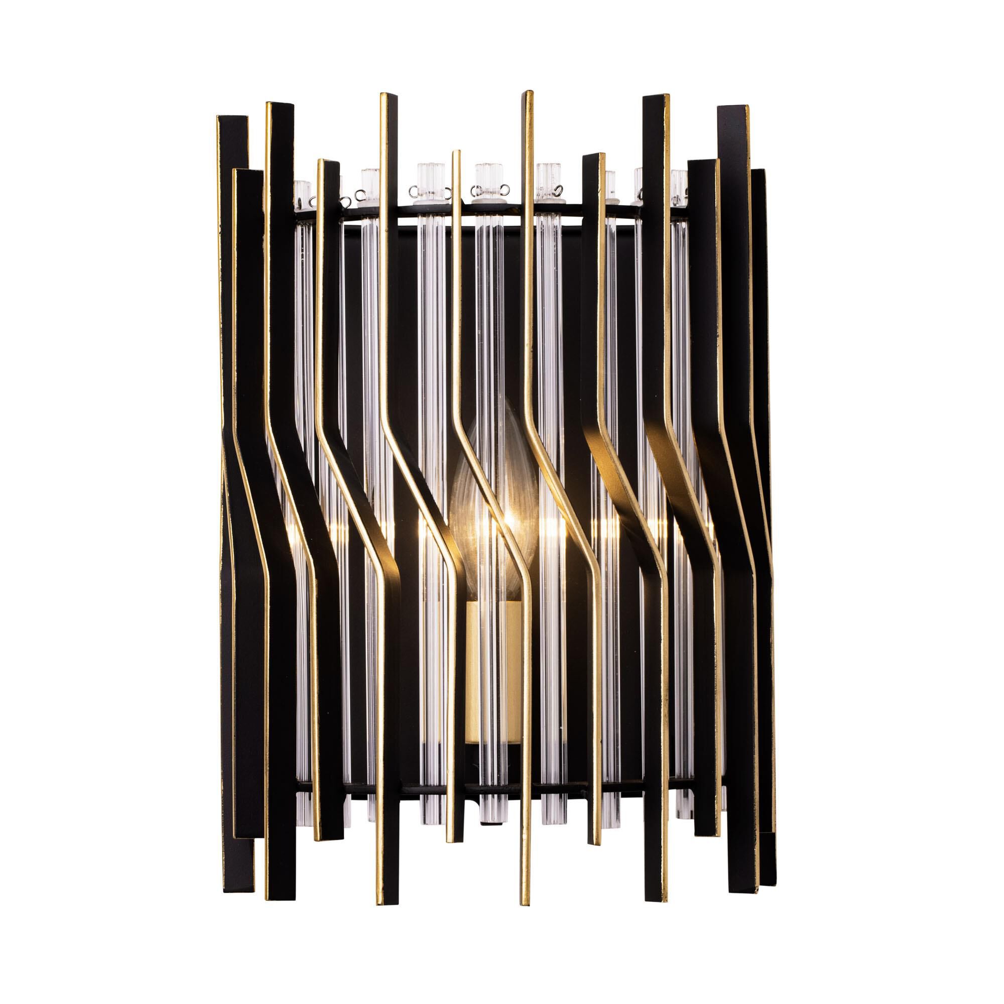 Shown in Matte Black/French Gold finish and Modern Clear Fluted shade
