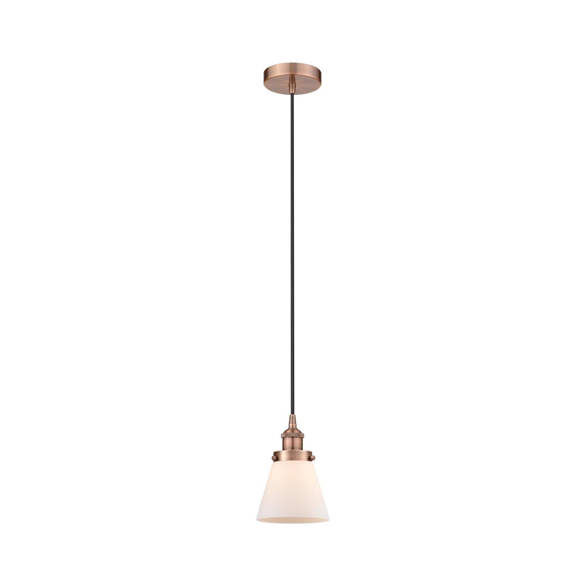 Shown in Antique Copper finish and Matte White Cased Small Cone glass