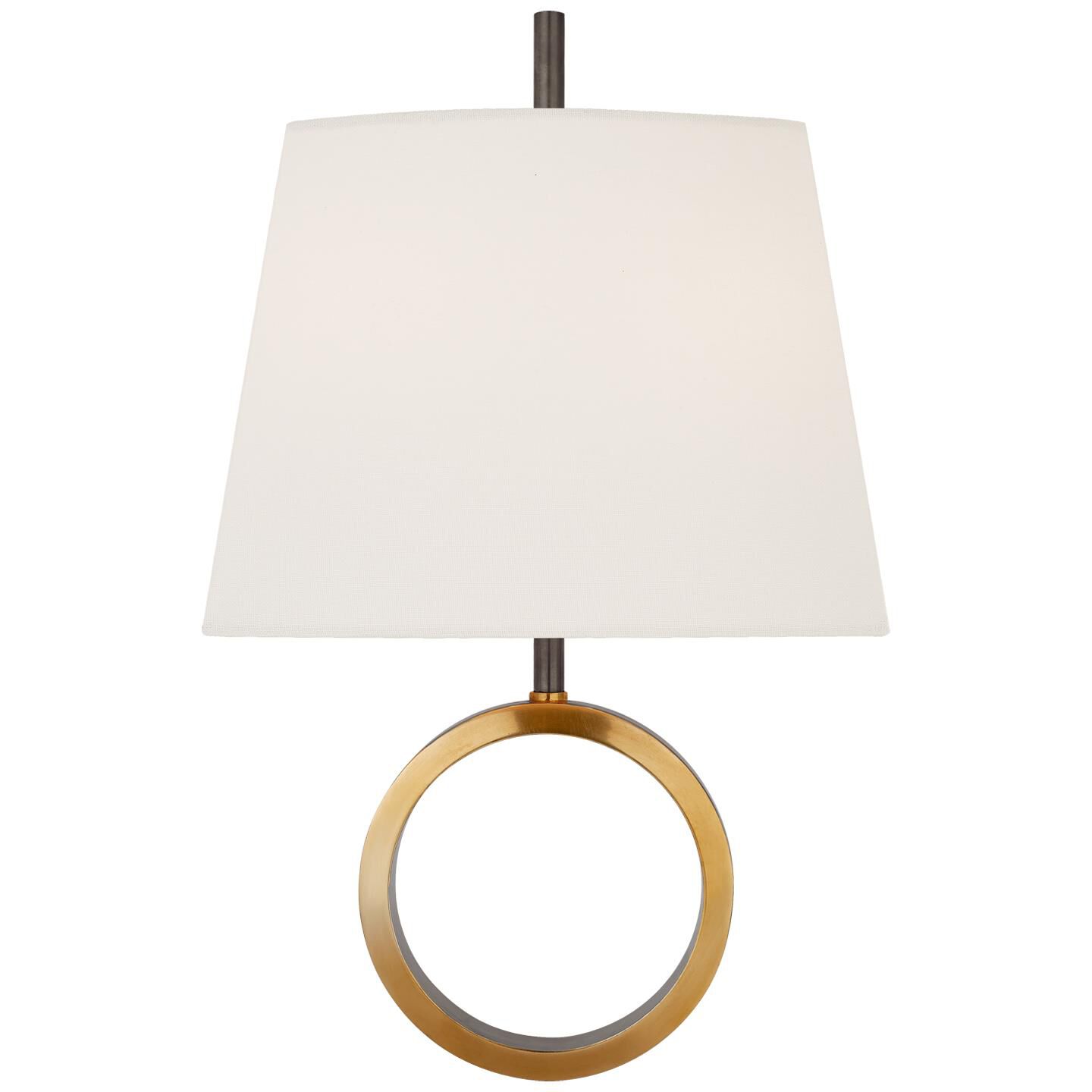 Shown in Bronze with Antique Brass finish and Linen shade 