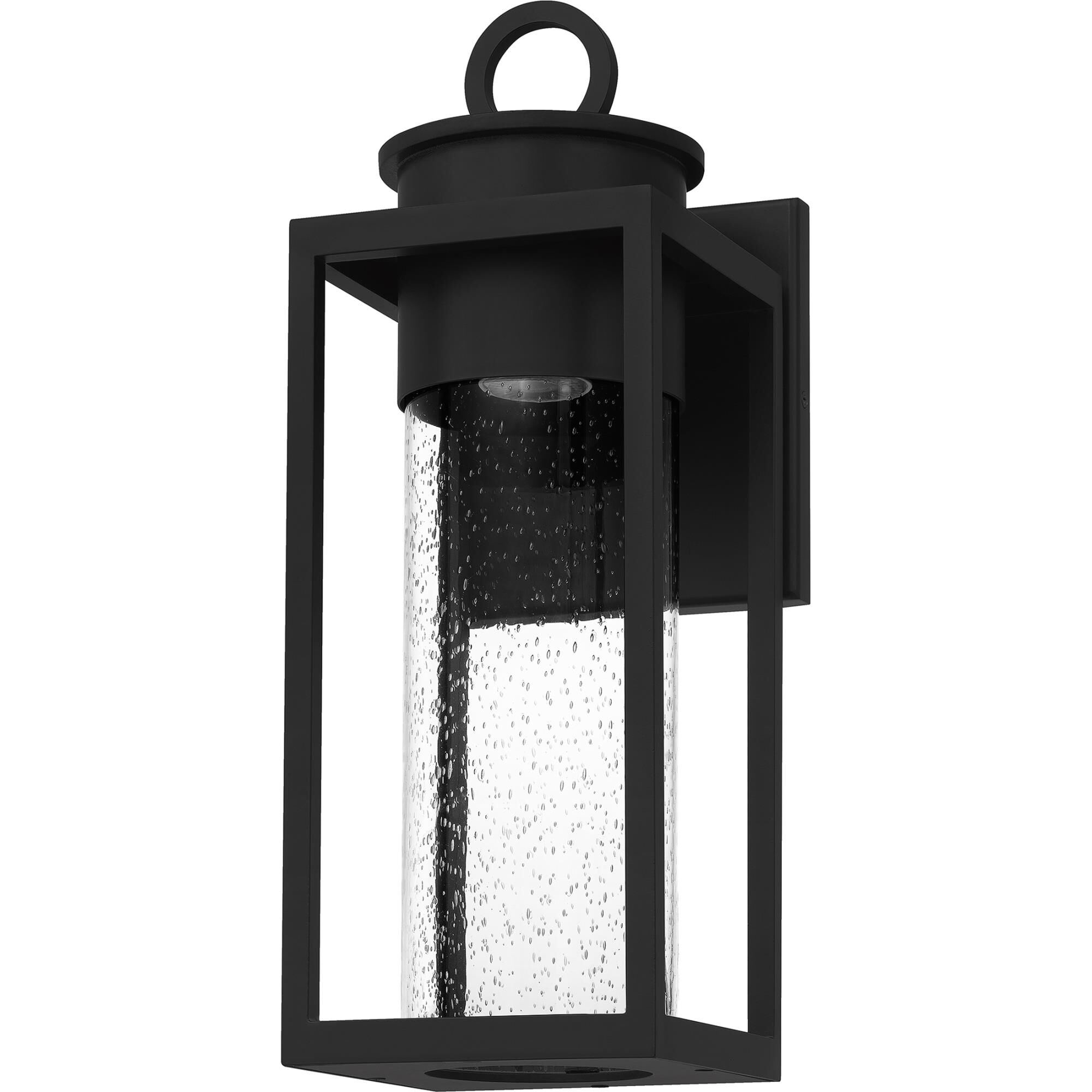Shown in Matte Black finish and Clear Seeded Glass shade