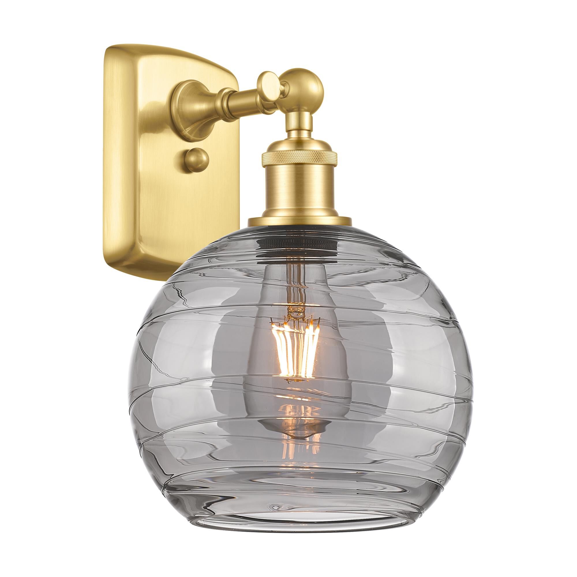 Shown in Satin Gold finish and Light Smoke Deco Swirl glass