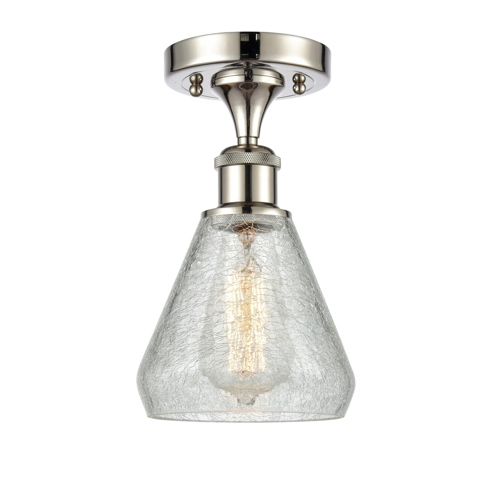 Shown in Polished Nickel finish and Cone glass and Glass shade