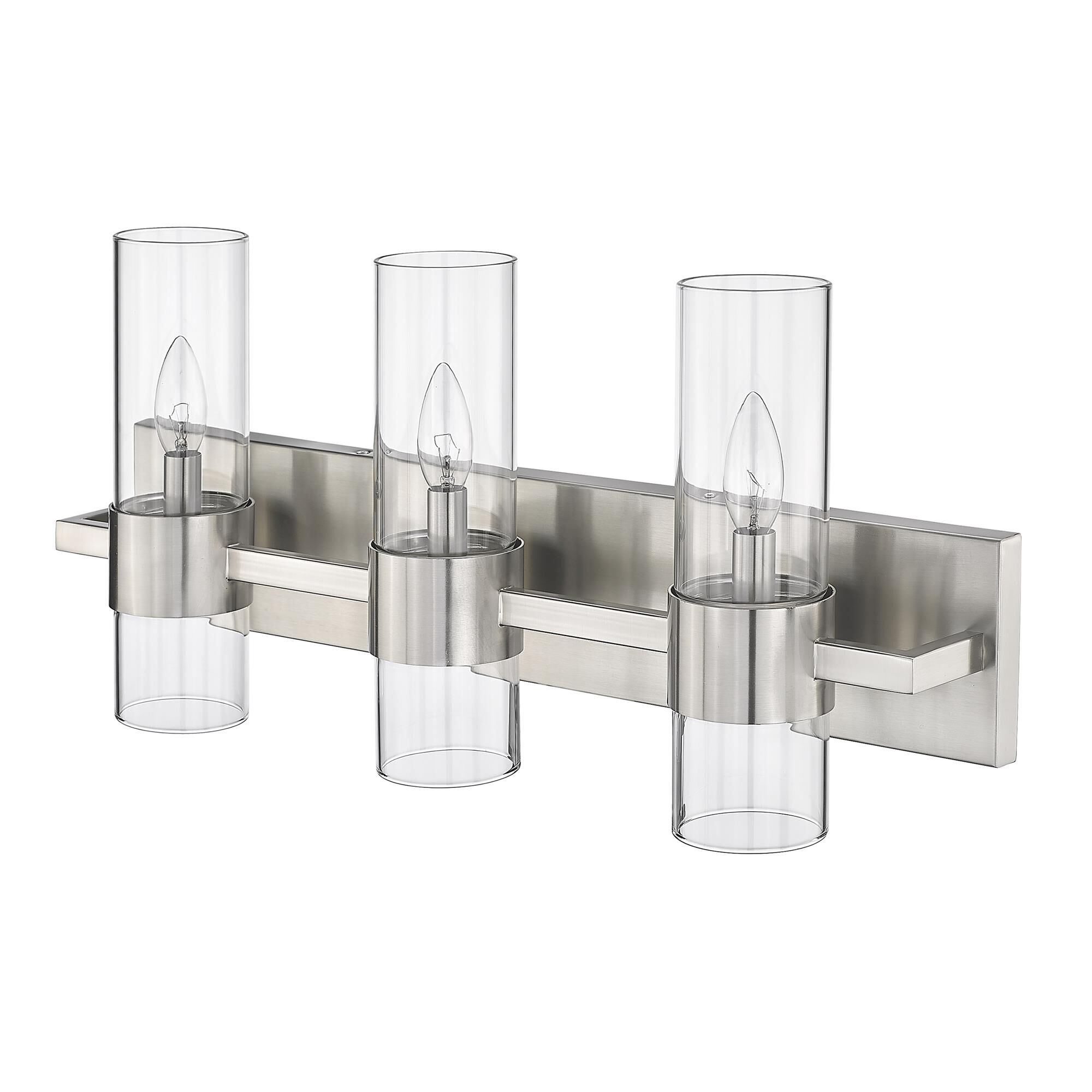 Shown in Brushed Nickel finish and Clear glass