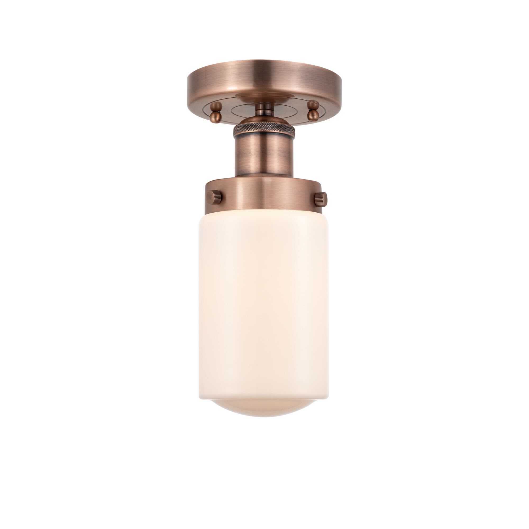 Shown in Antique Copper finish and Matte White glass