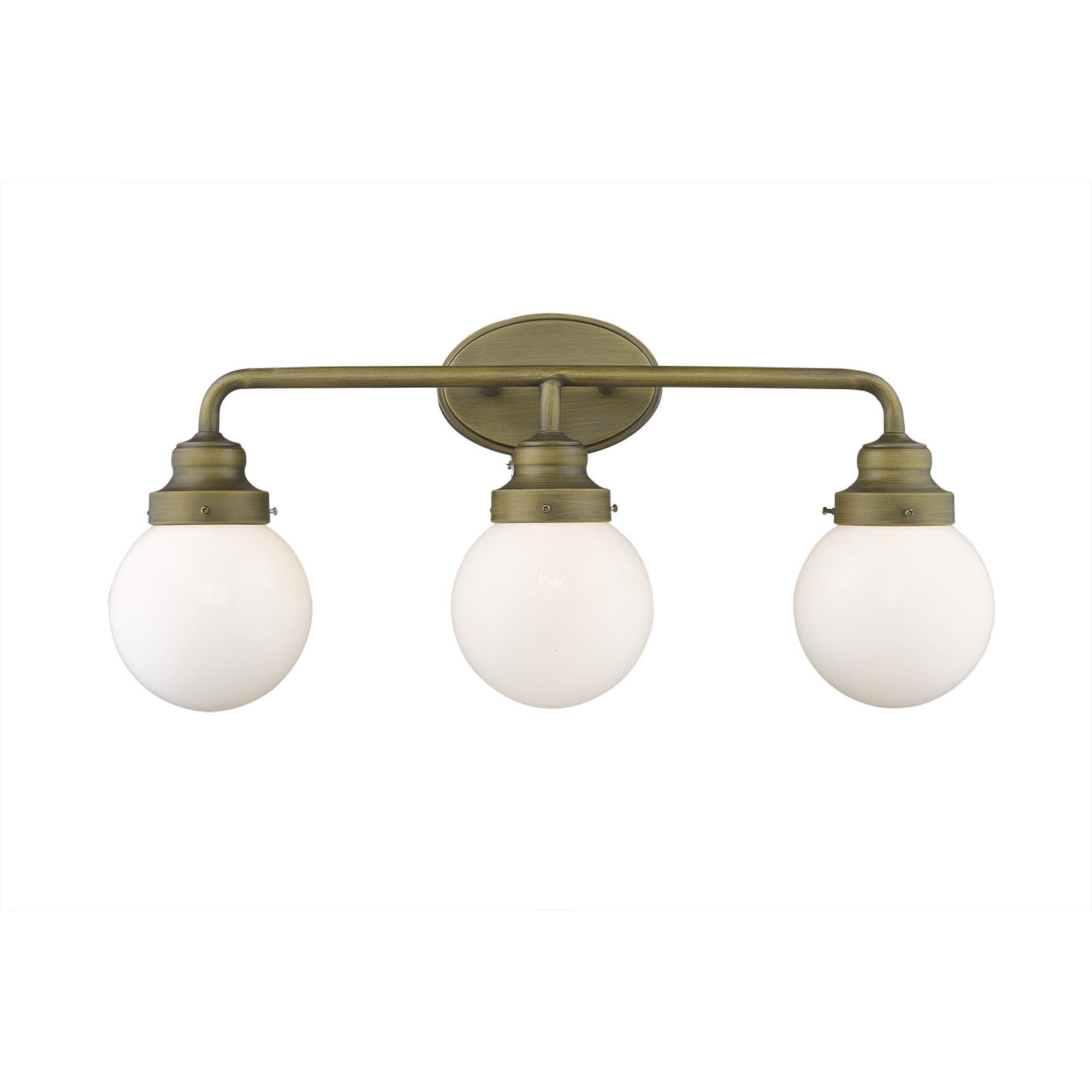 Shown in Raw Brass finish and Opal glass and Opal, Glass Globes shade