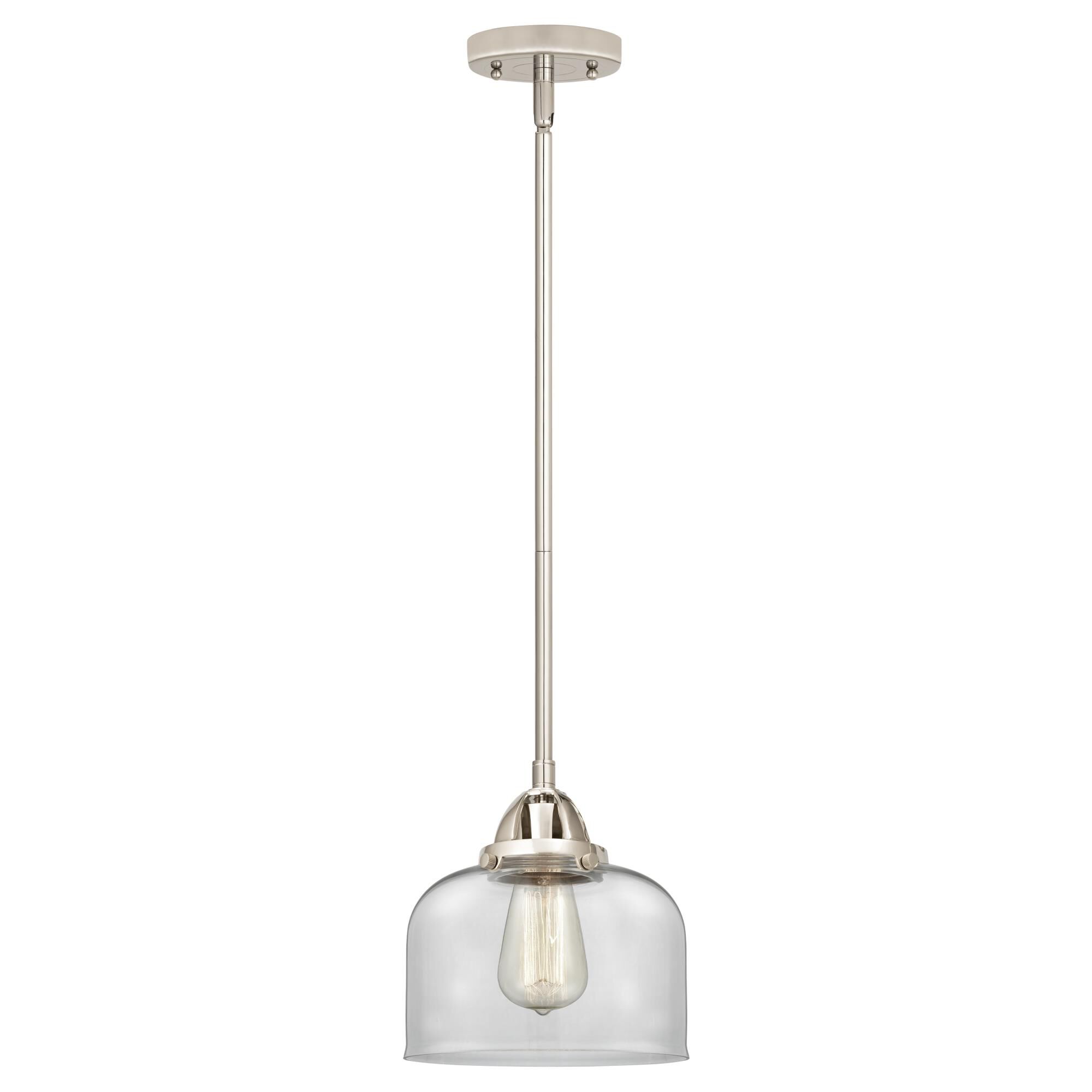Shown in Polished Nickel finish and Clear Large Bell glass and No Shade shade