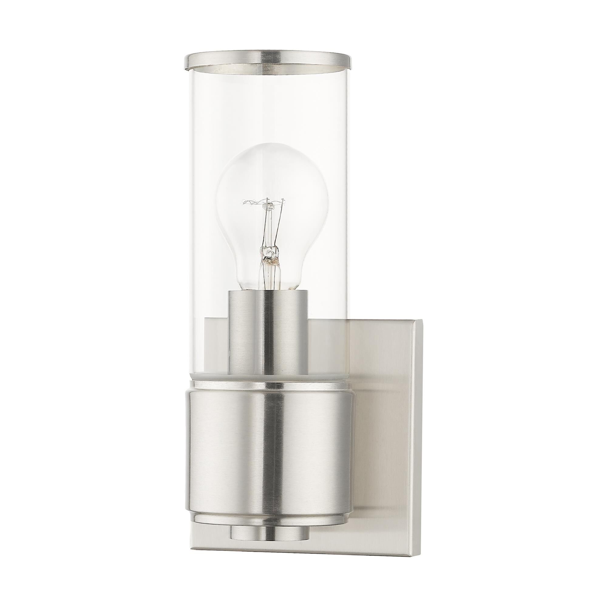 Shown in Brushed Nickel finish and Clear  glass