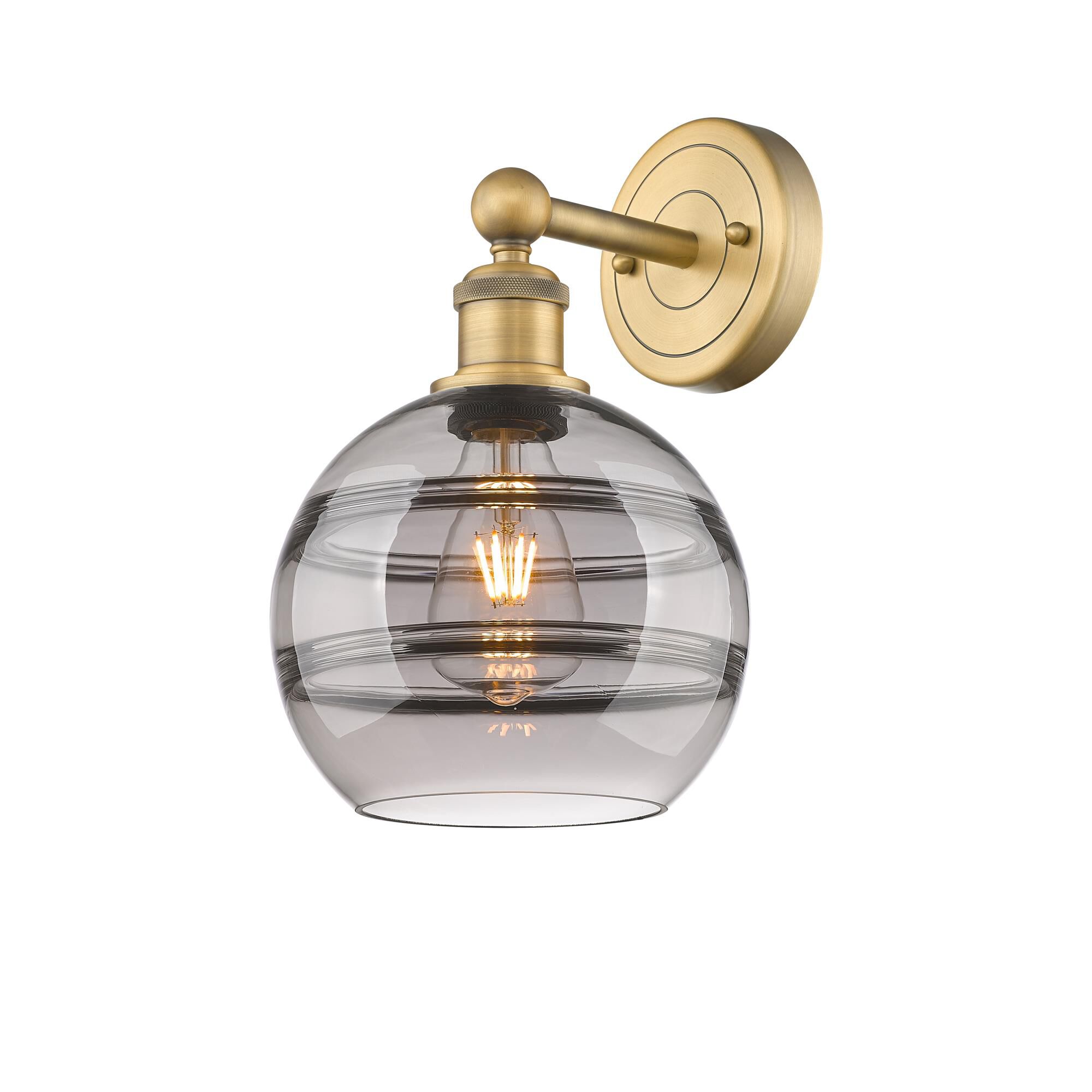 Shown in Brushed Brass finish and Light Smoke glass