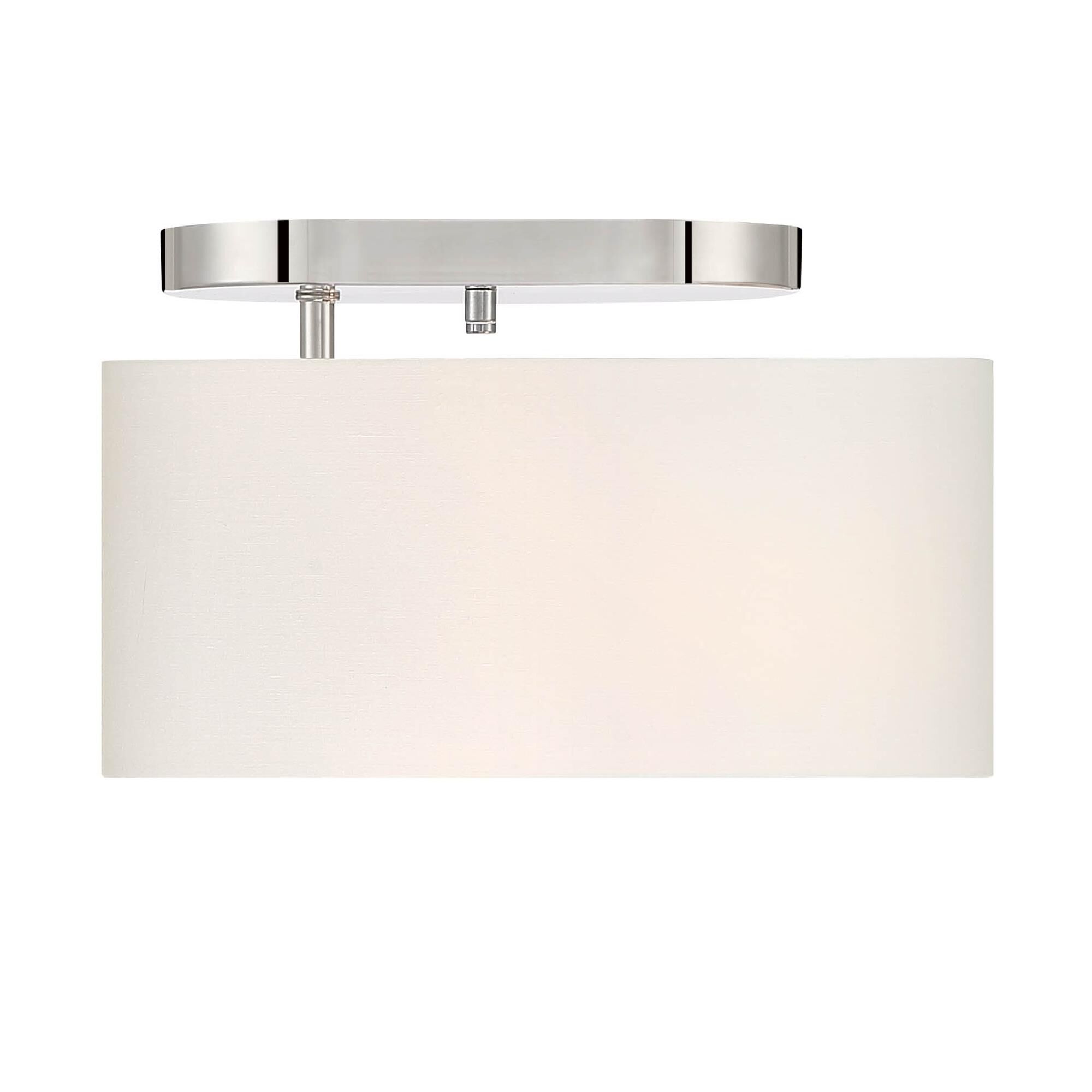 Shown in Polished Nickel finish and White Fabric Shade glass