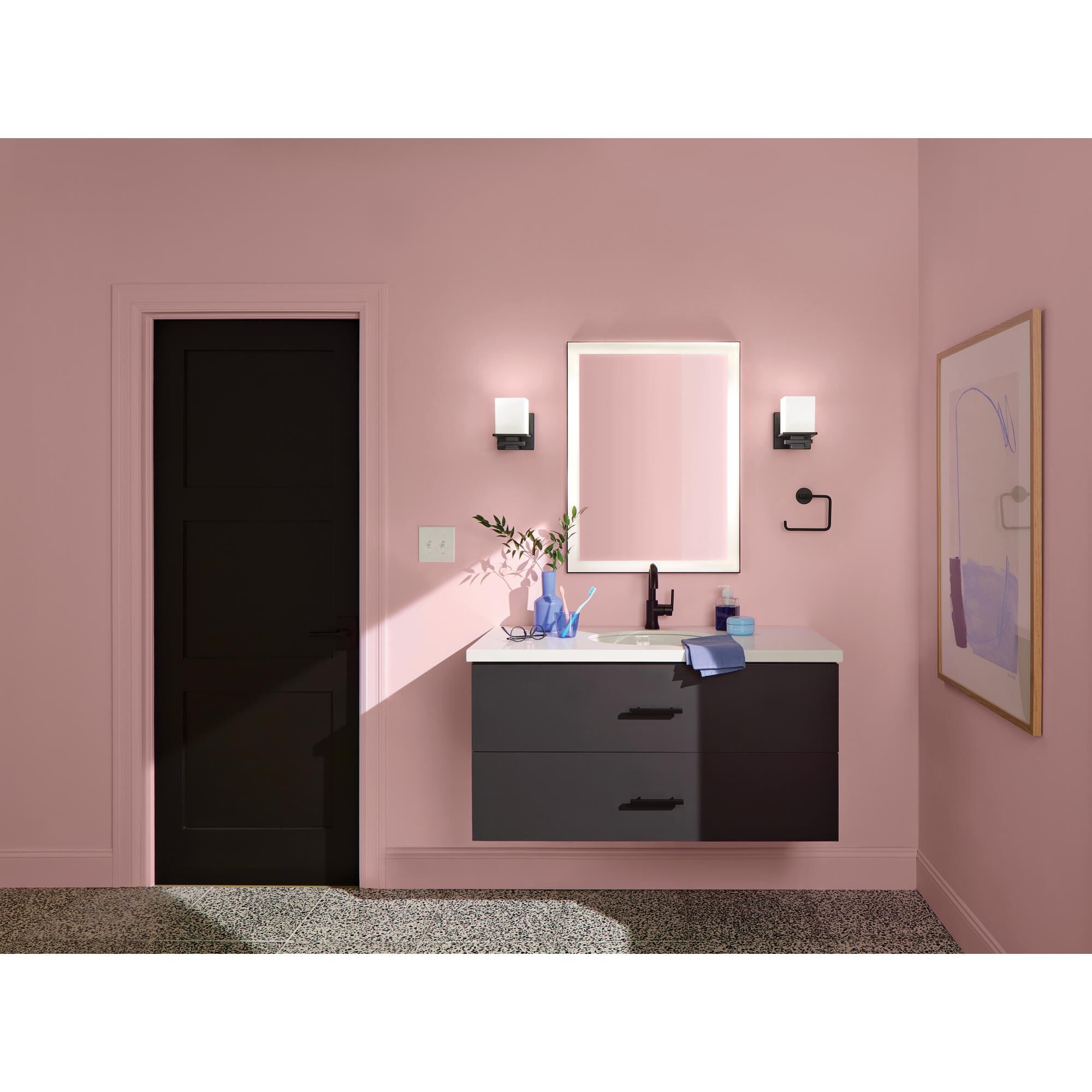 Shown in Black finish and Satin Etched Cased Opal glass