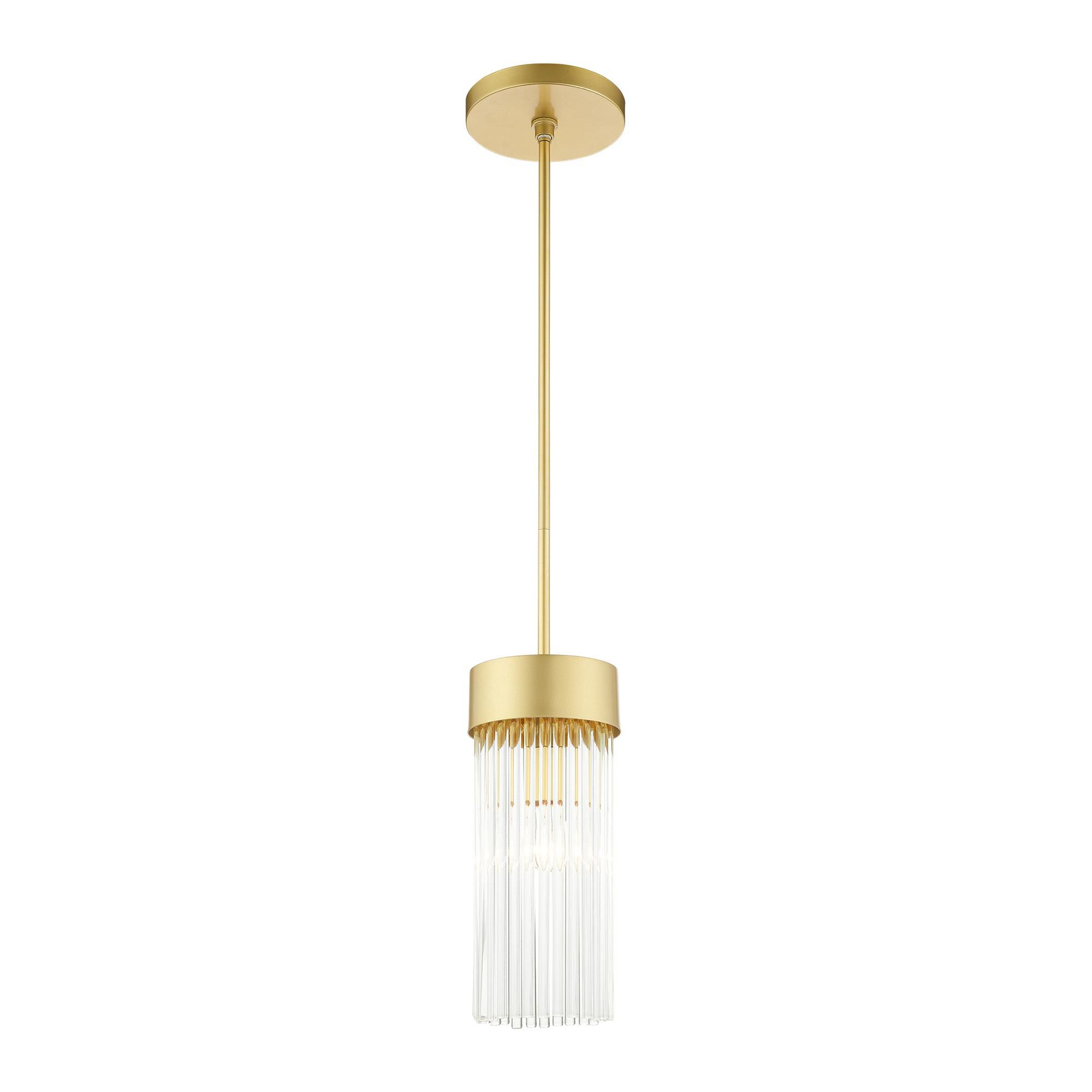 Shown in Soft Gold finish and Soft Gold Drum Shade With Clear Crystal Rods glass and Soft Gold Drum  With Clear Crystal Rods shade