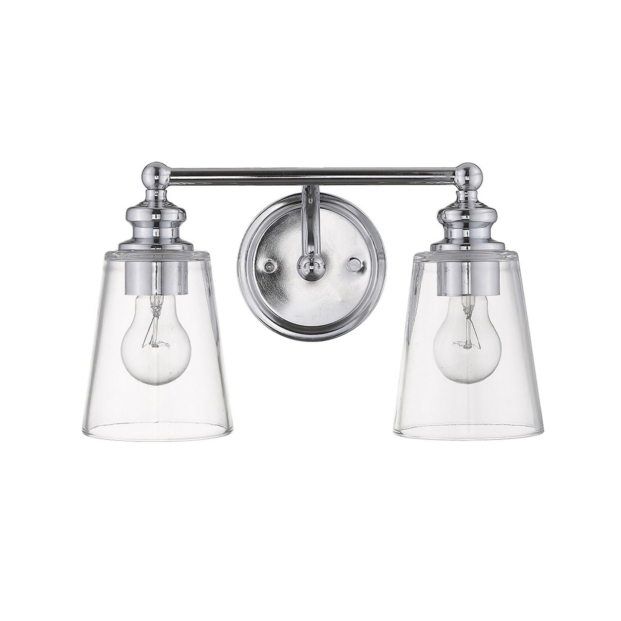 Shown in Chrome finish and Clear glass and Clear, Cone Shaped Glass shade