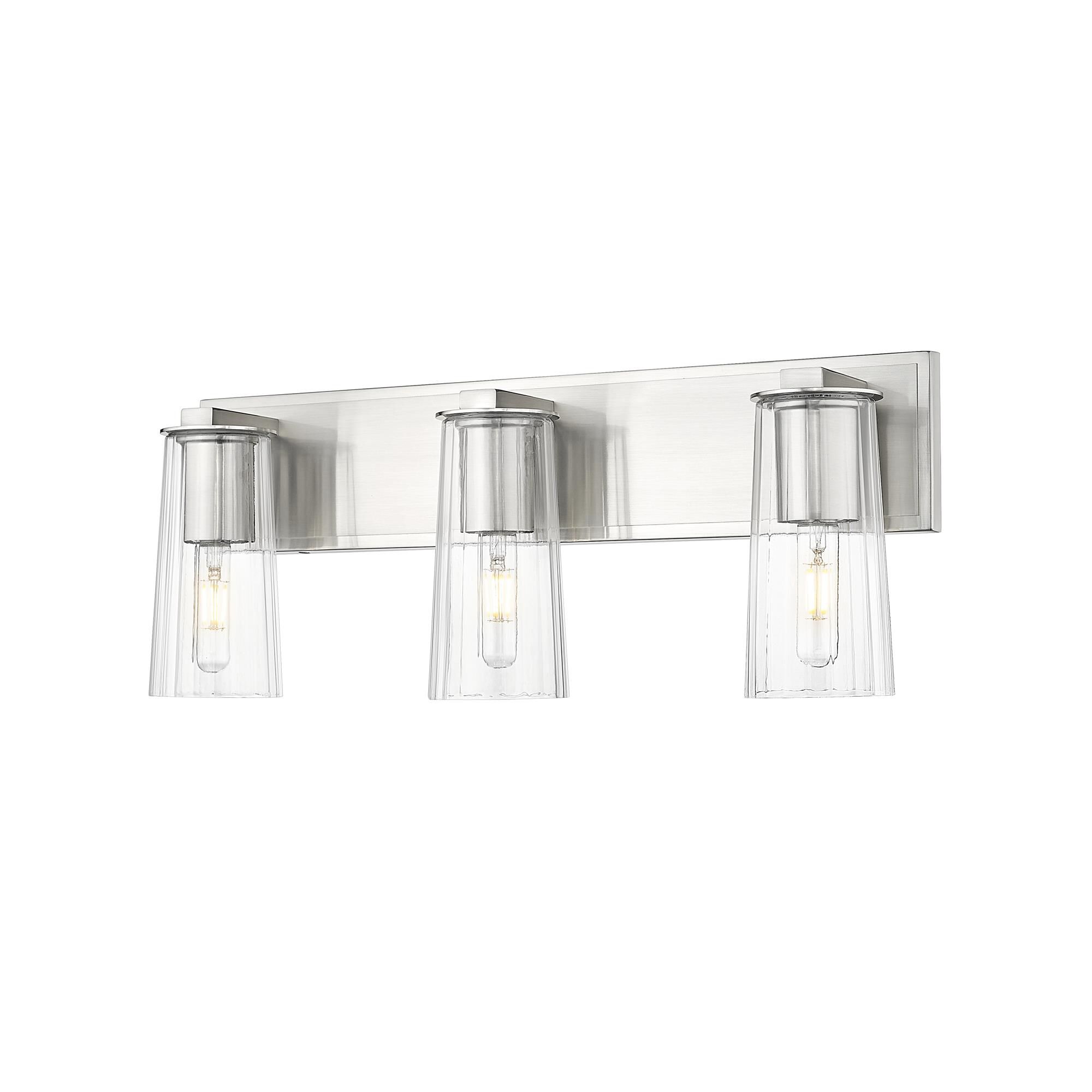 Shown in Brushed Nickel finish and Clear glass and Clear shade