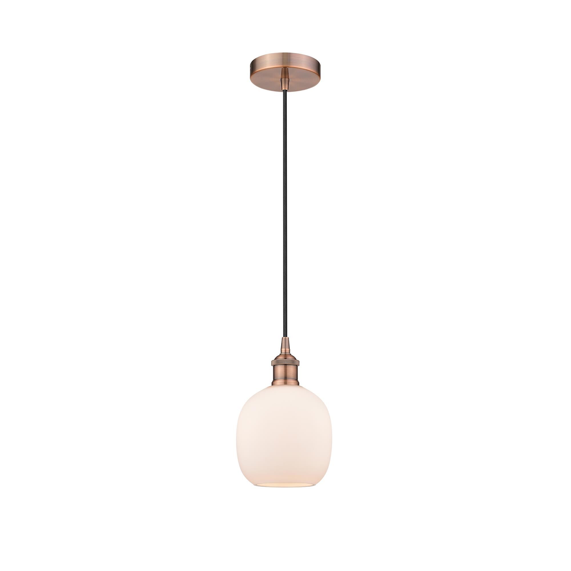 Shown in Antique Copper finish and Matte White Belfast glass
