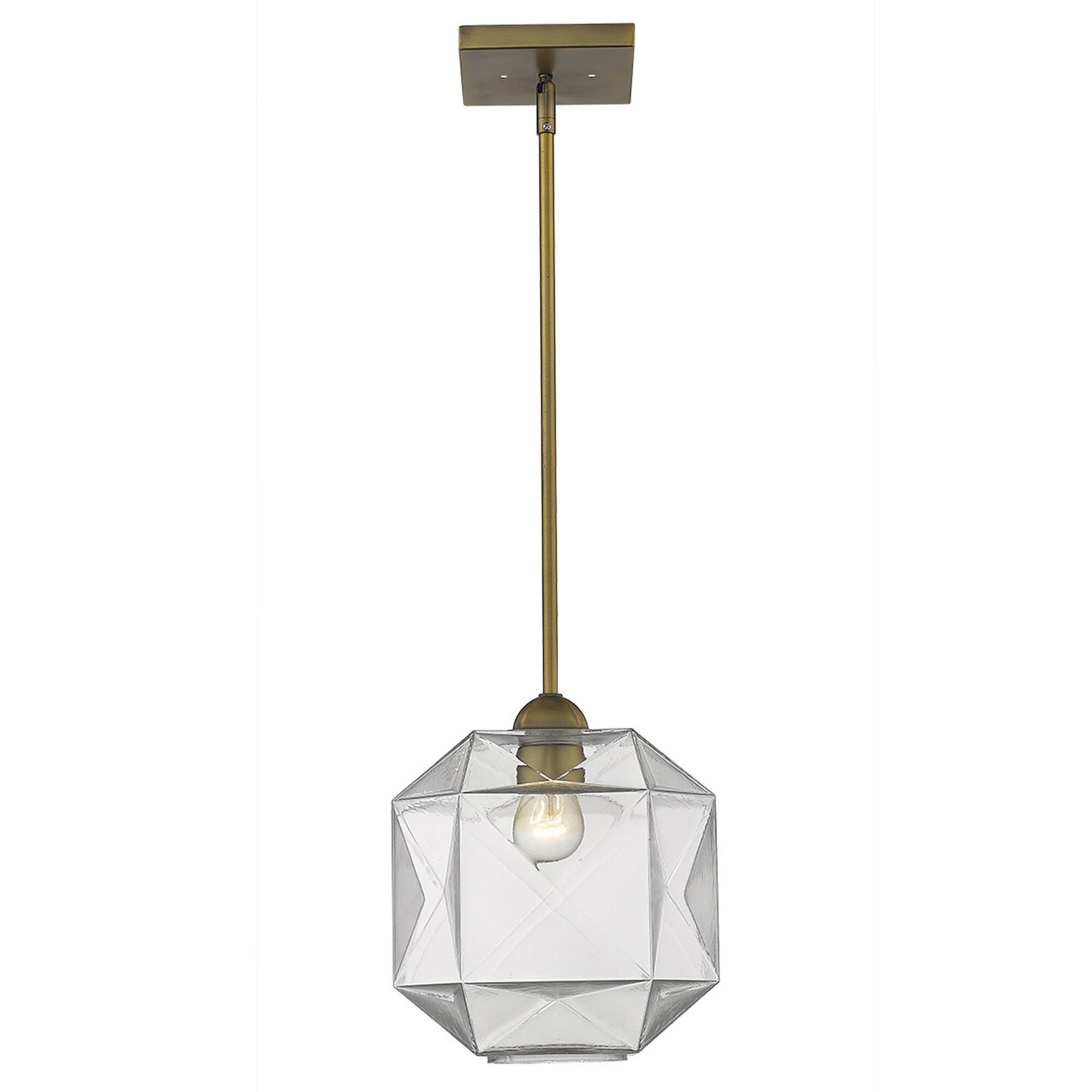 Shown in Brass finish and Clear glass and Clear, Faceted Abstract Glass Globes shade