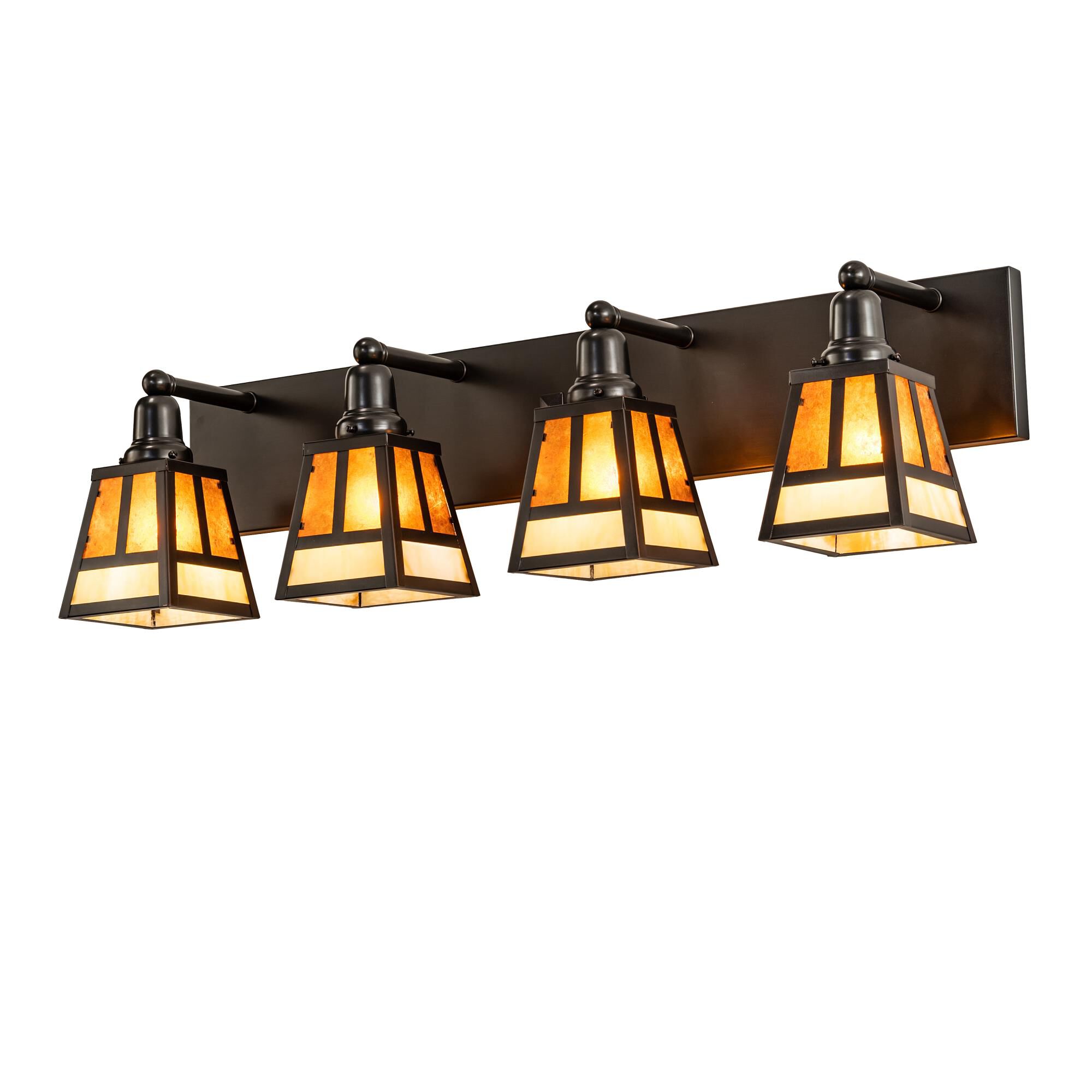 Shown in Craftsman Brown Finish finish and Beige;Amber Mica glass