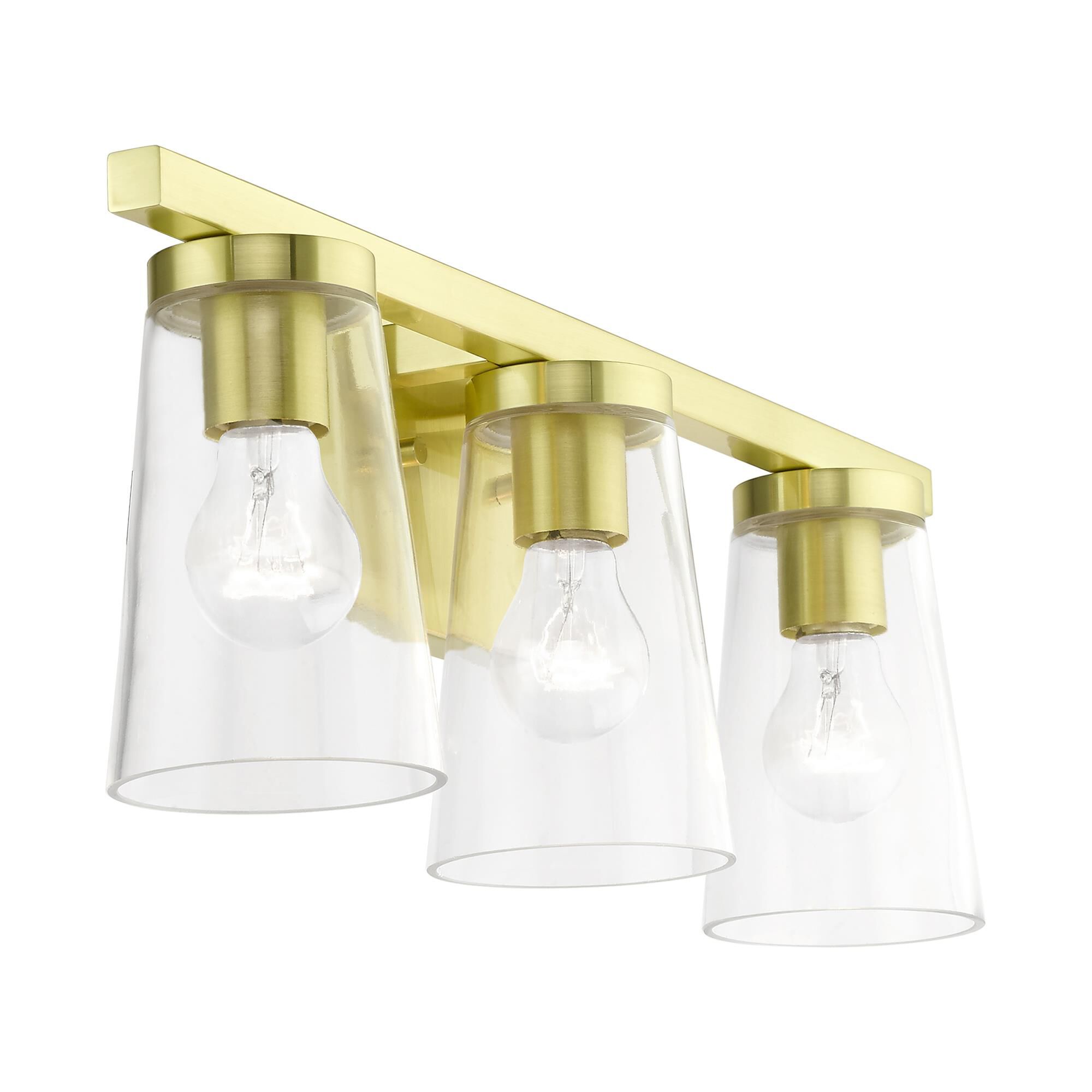 Shown in Satin Brass finish and Clear glass