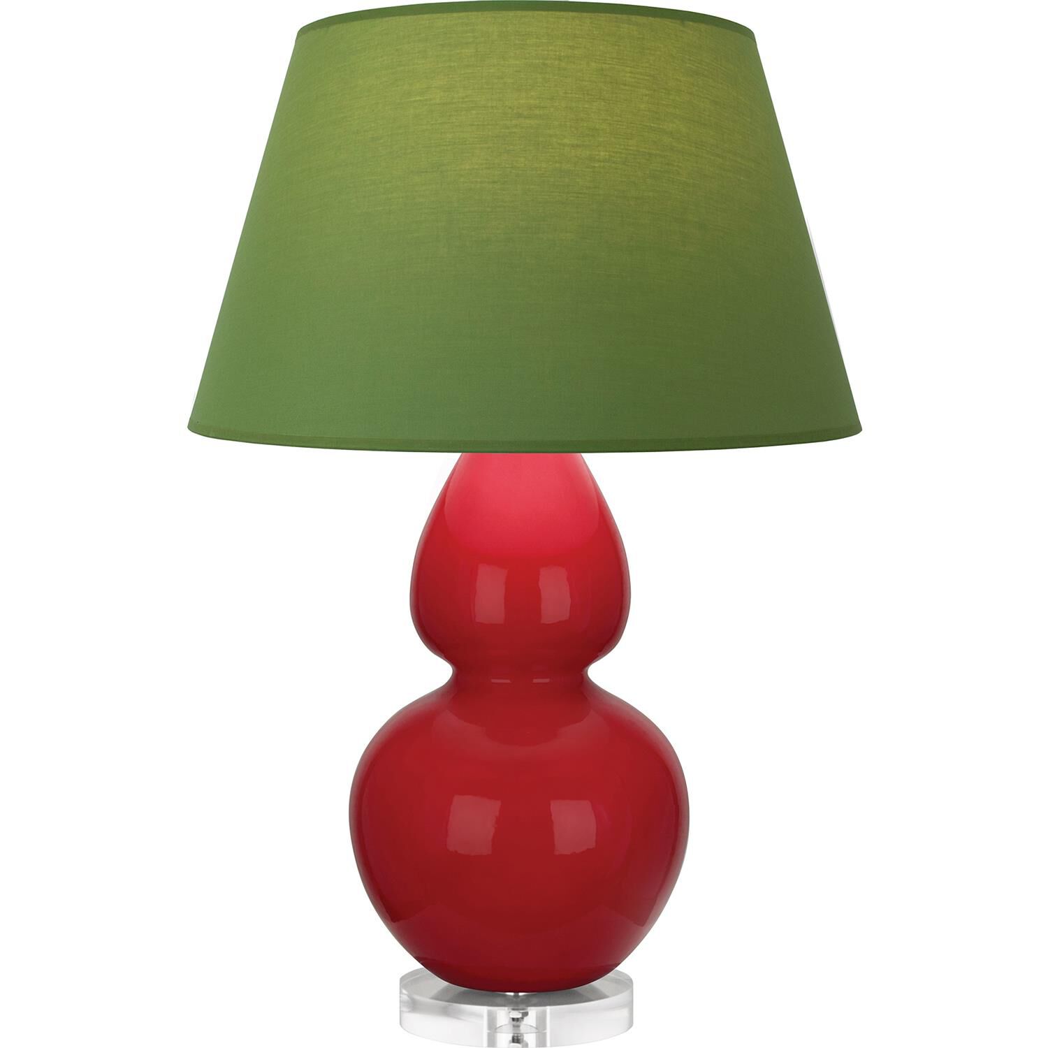 Shown in Ruby Red finish and Tea Green and Taupe shade and Lucite accent