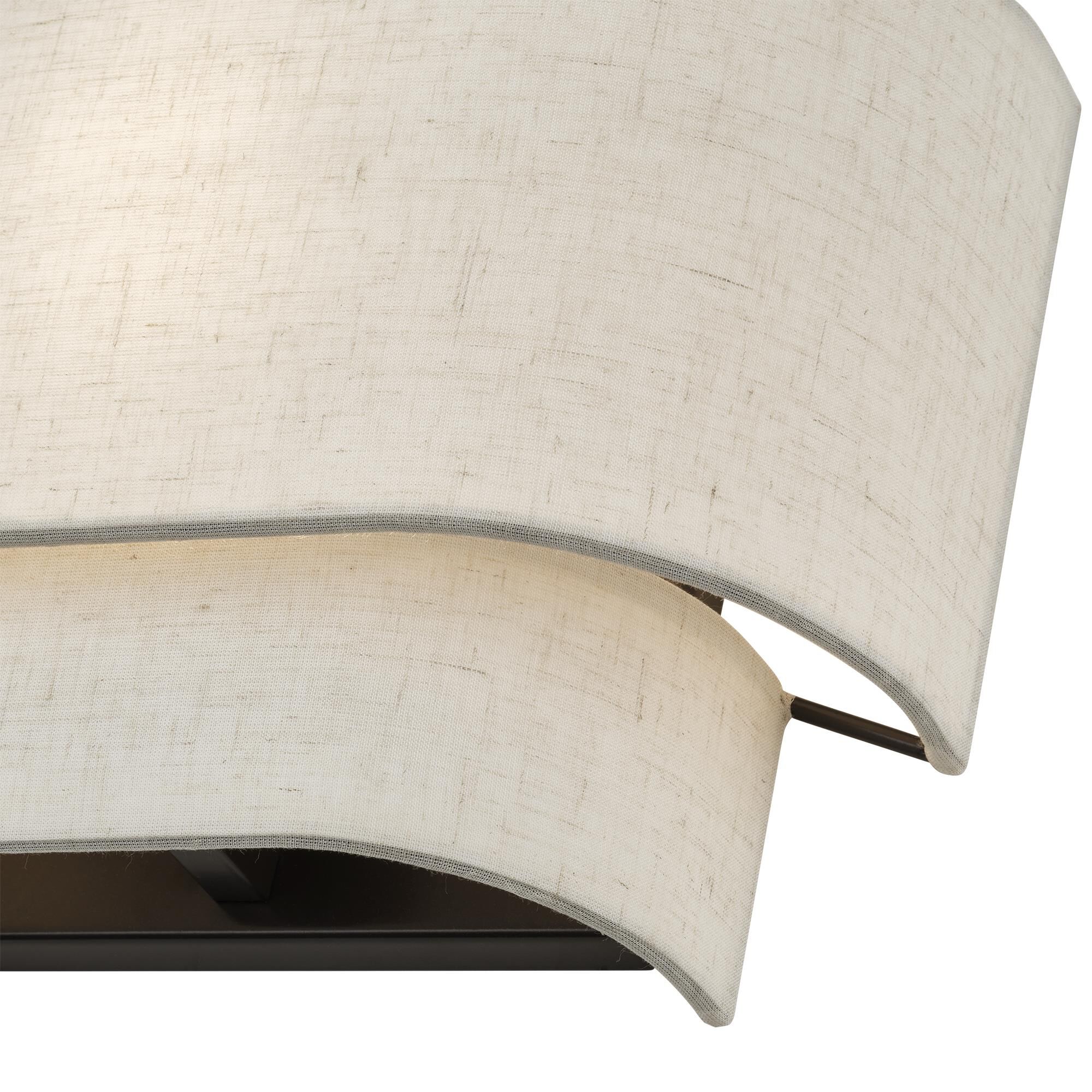 Shown in English Bronze finish and Hand Crafted Oatmeal Color Fabric with White Color Inside shade