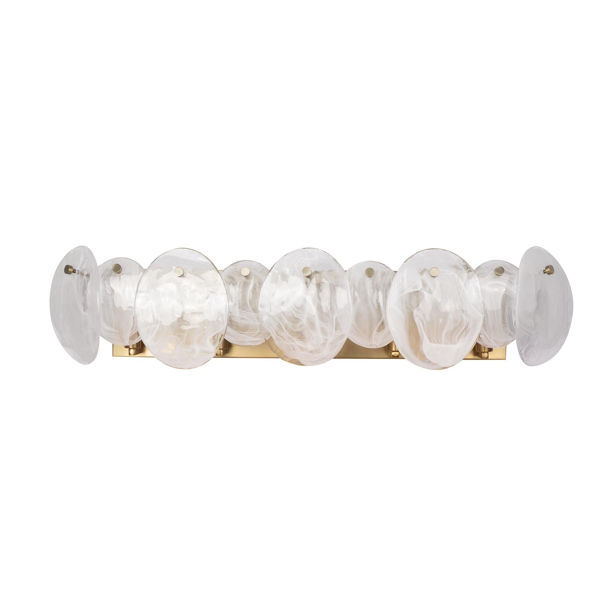 Shown in Brushed Brass finish and Wispy White Murano Style glass