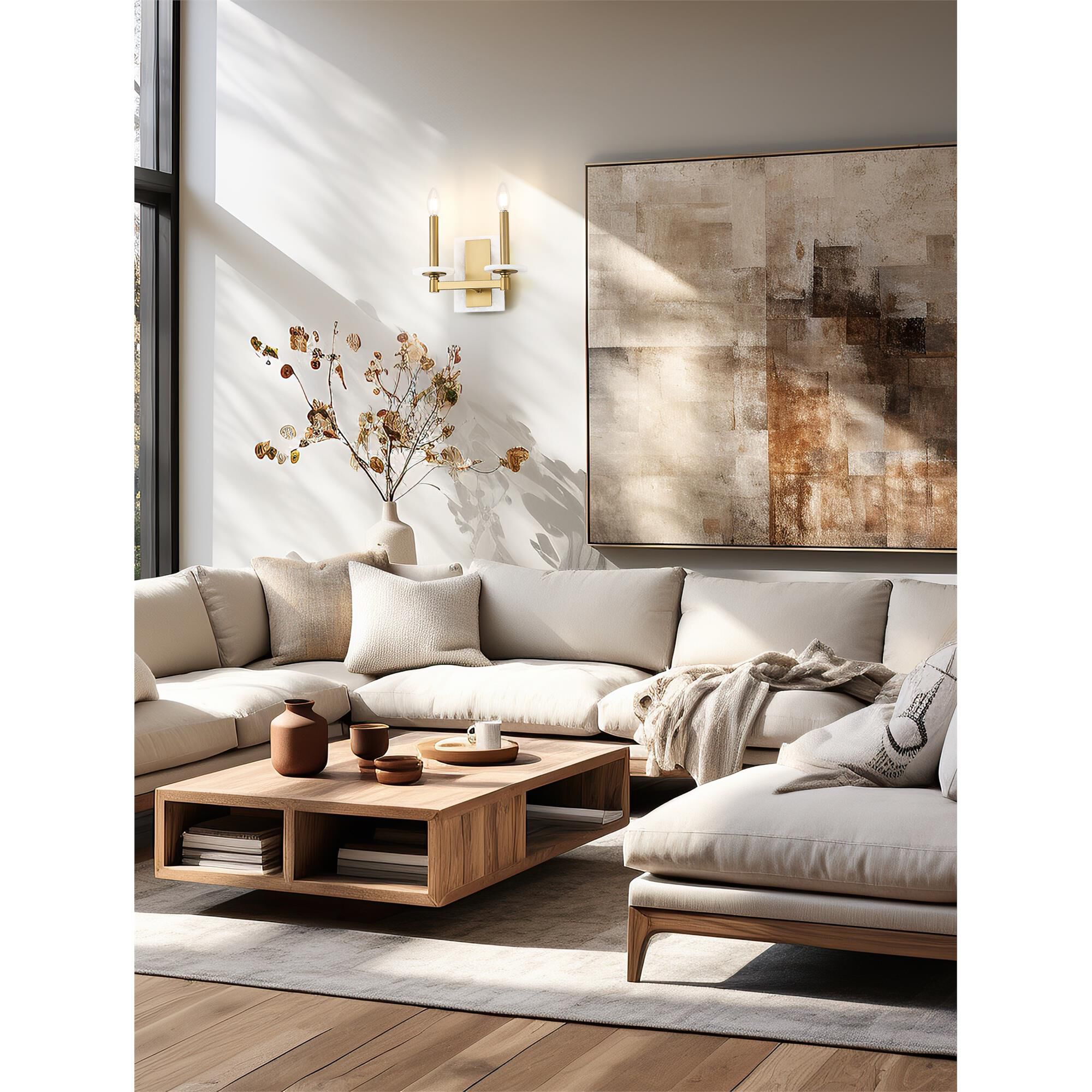 Shown in Modern Gold finish and Alabaster glass and Alabaster shade