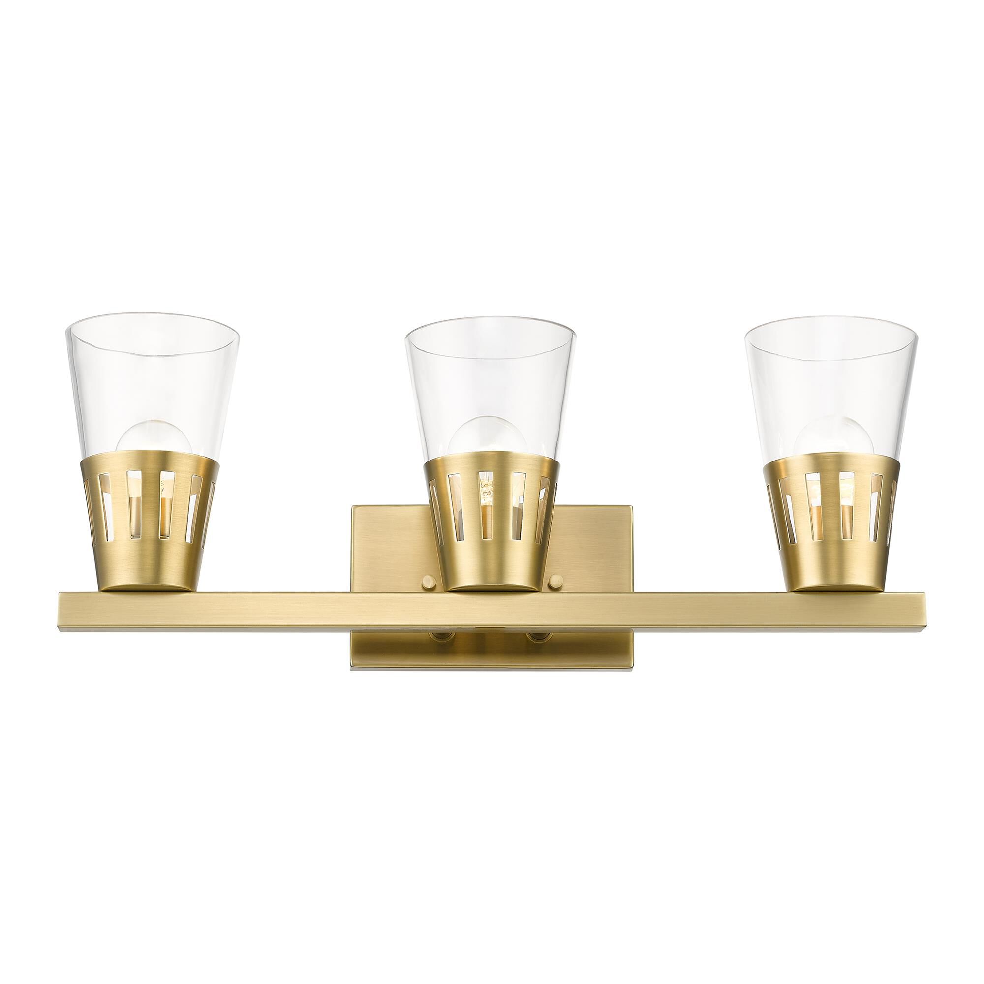 Shown in Natural Brass finish and Hand Blown Clear glass