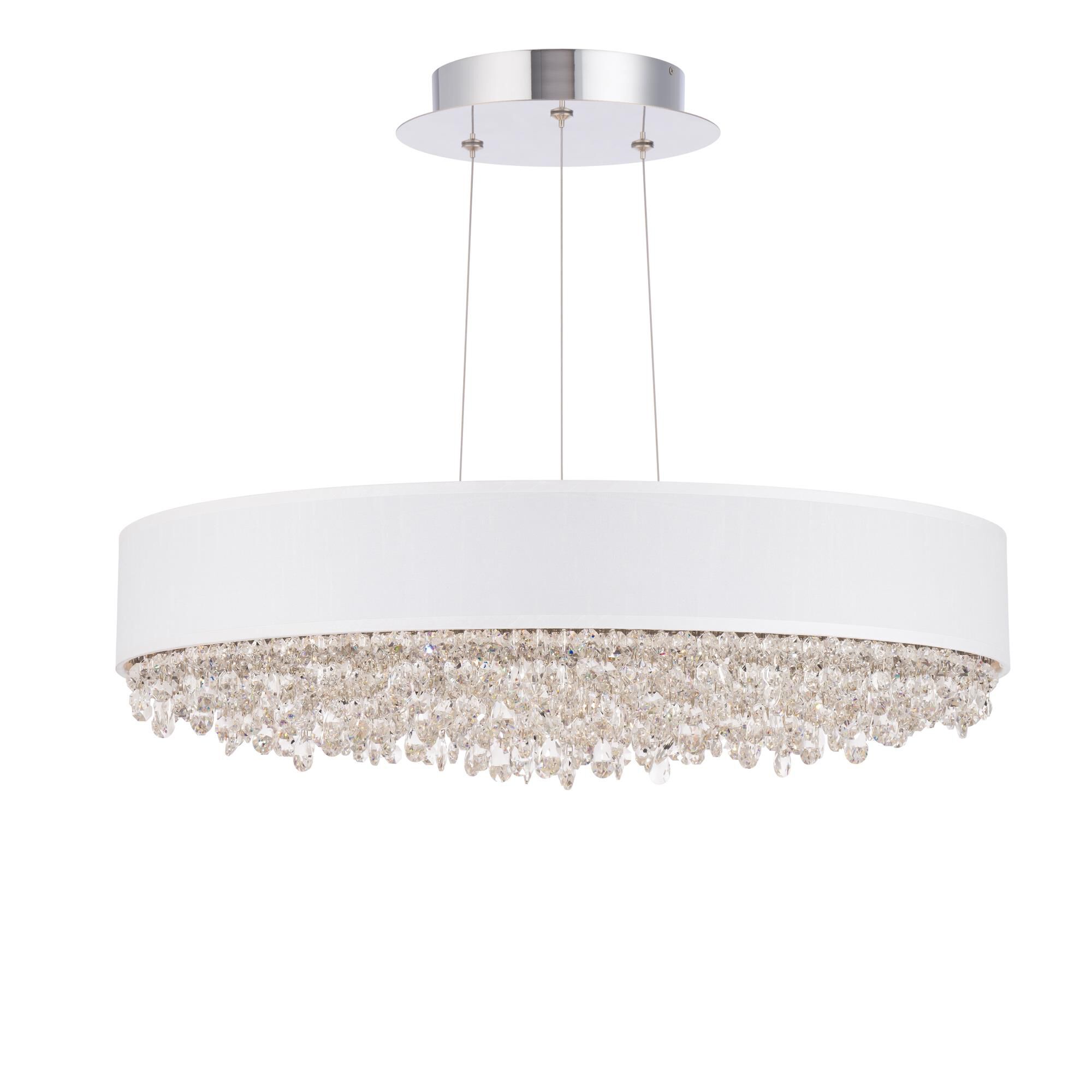 Shown in Polished Stainless Steel finish and Wavy Radiance crystal and Fabric glass