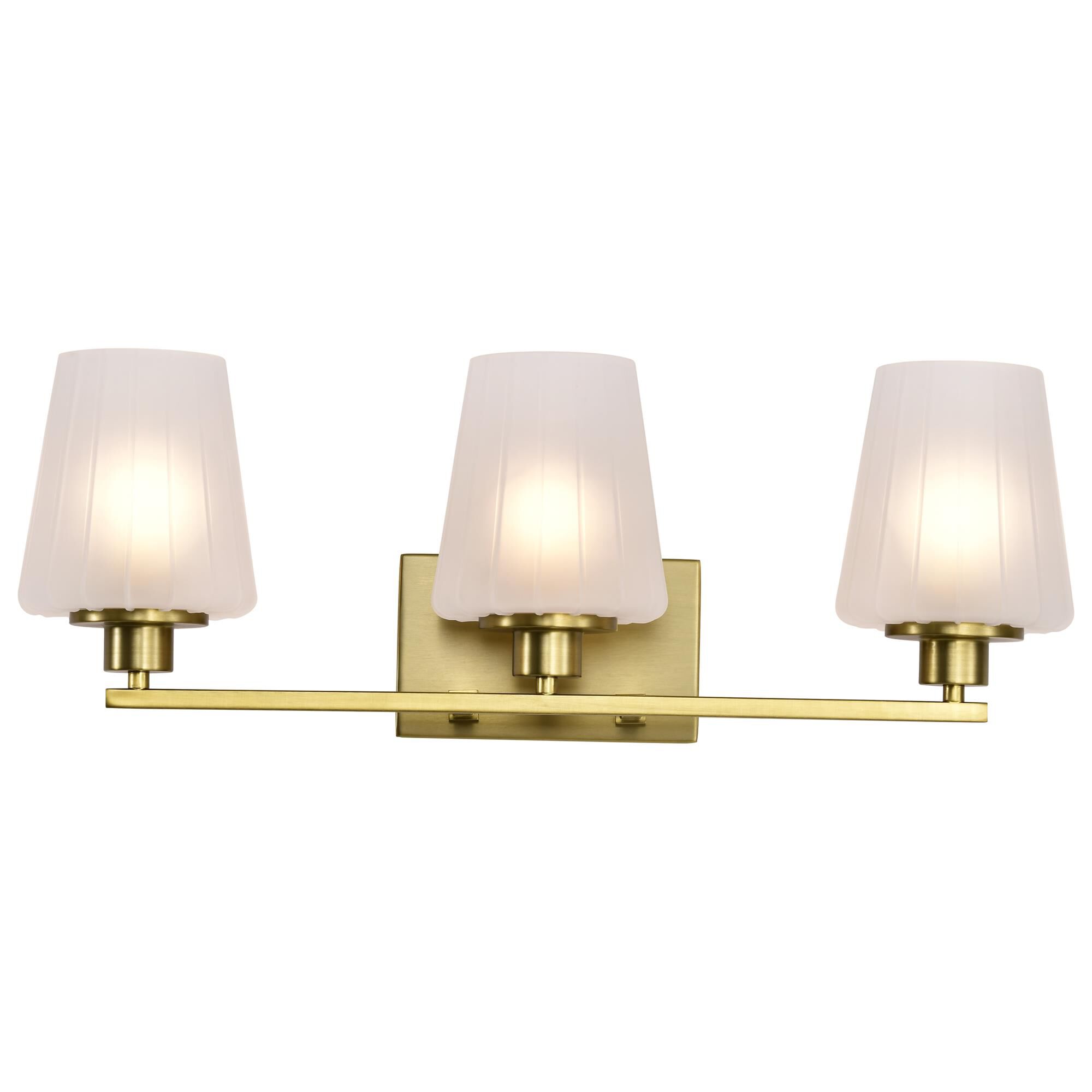 Shown in Vintage Brass finish and Etched White glass