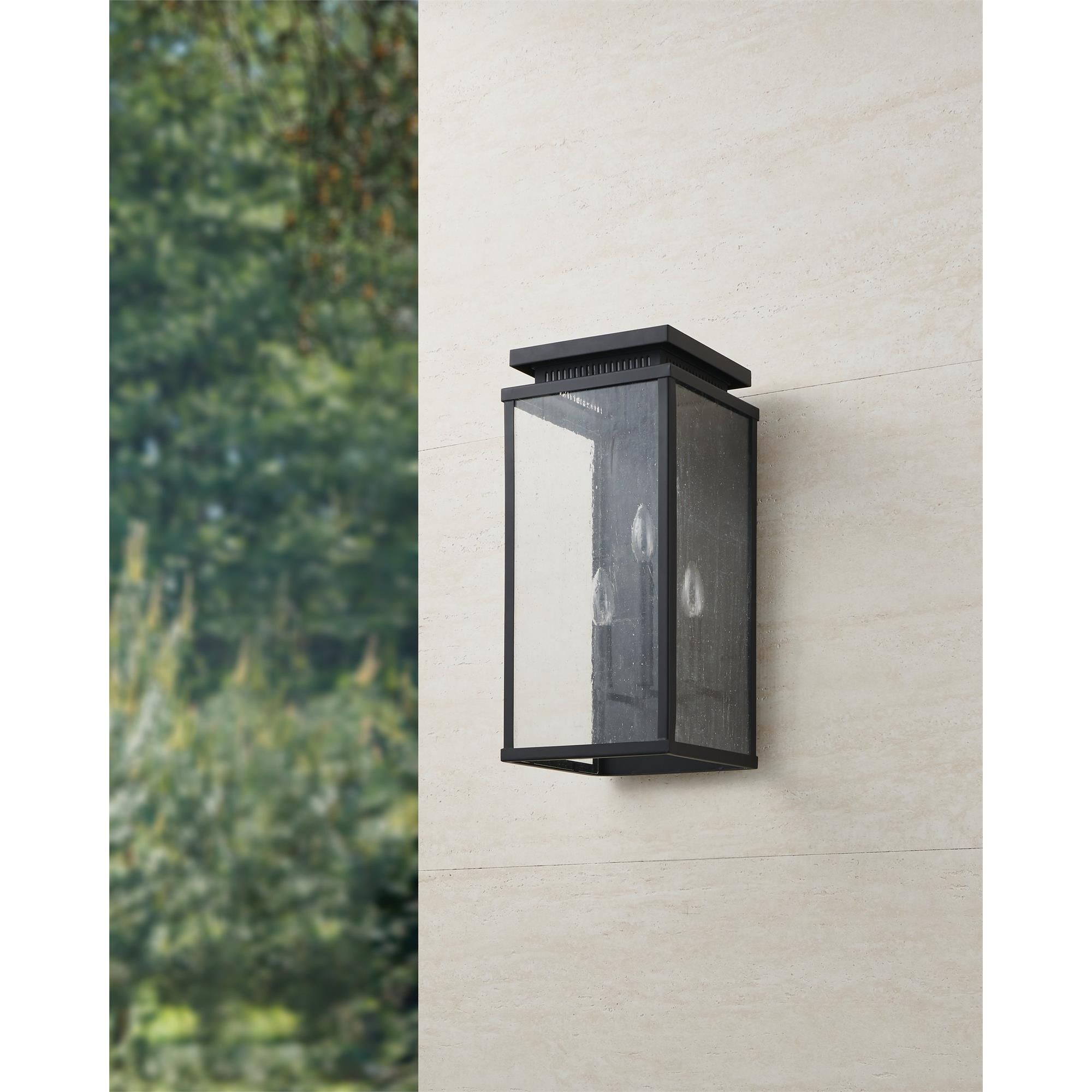 Shown in Matte Black finish and Clear Antique glass