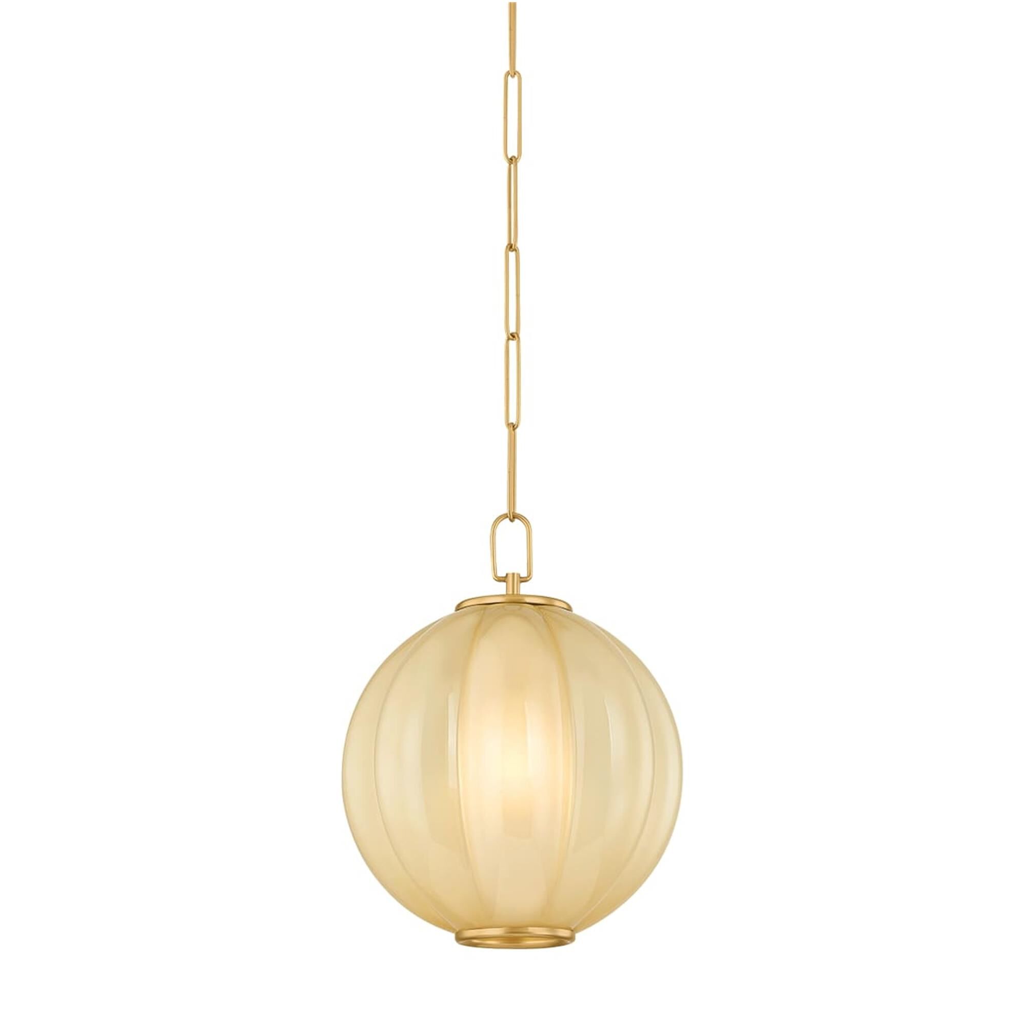 Shown in Aged Brass finish and Cream Etched glass