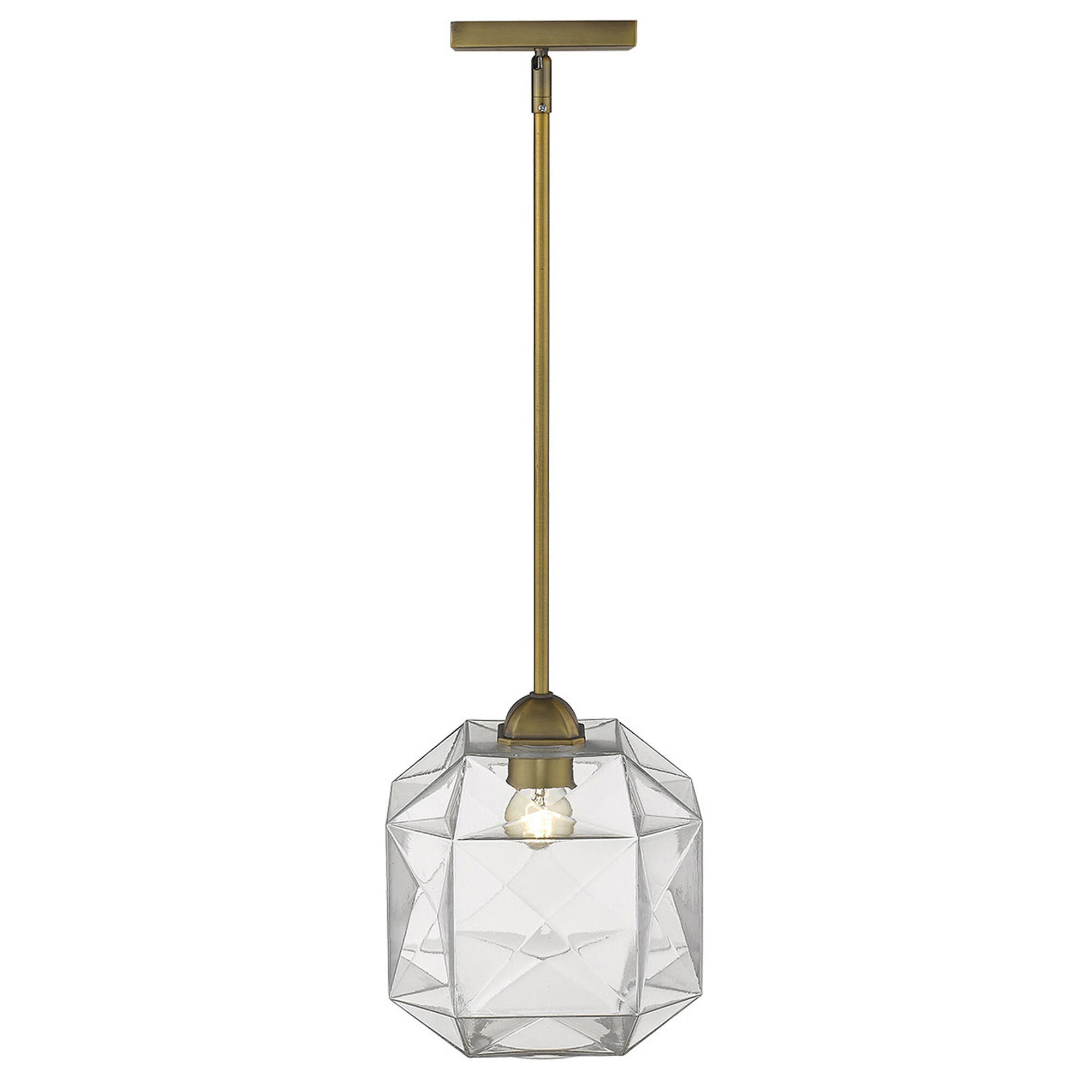Shown in Brass finish and Clear glass and Clear, Faceted Abstract Glass Globes shade
