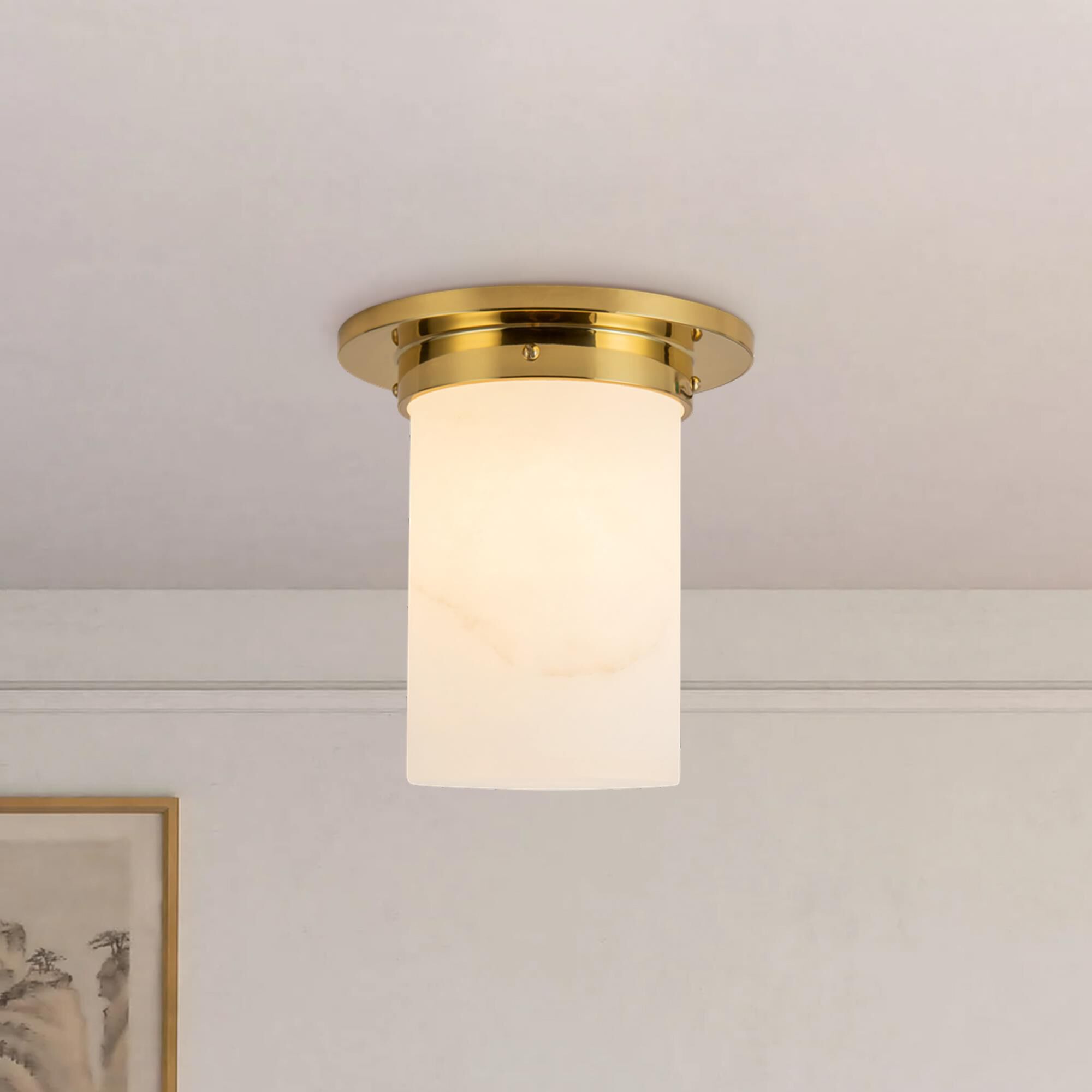 Shown in Patina Brass finish and Alabaster glass