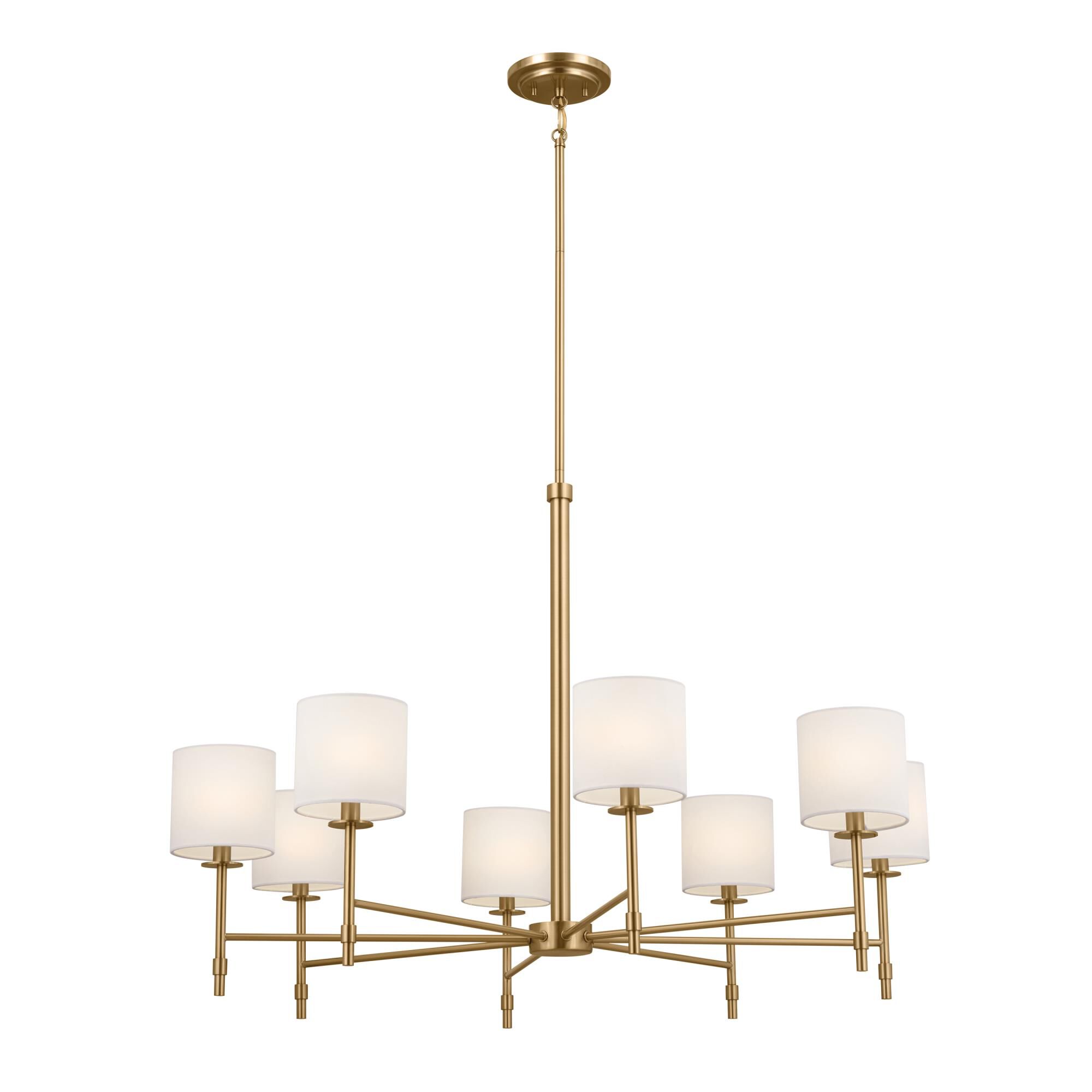 Shown in Brushed Natural Brass finish and Fabric and Drum shade