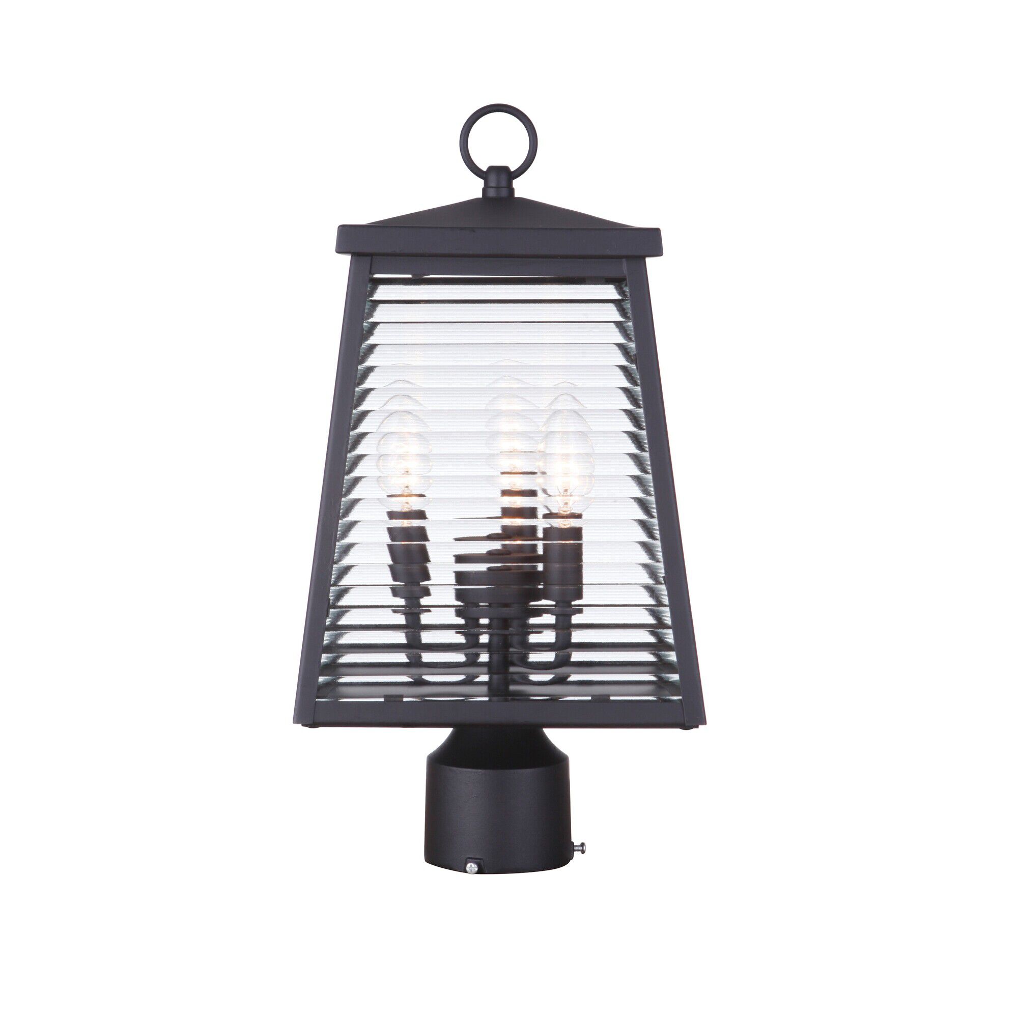 Shown in Midnight finish and Clear Shiplap glass and Glass shade
