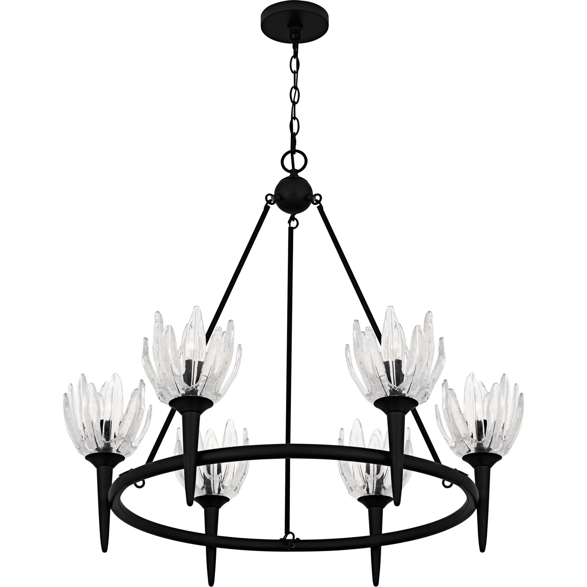 Shown in Matte Black finish and Glass shade
