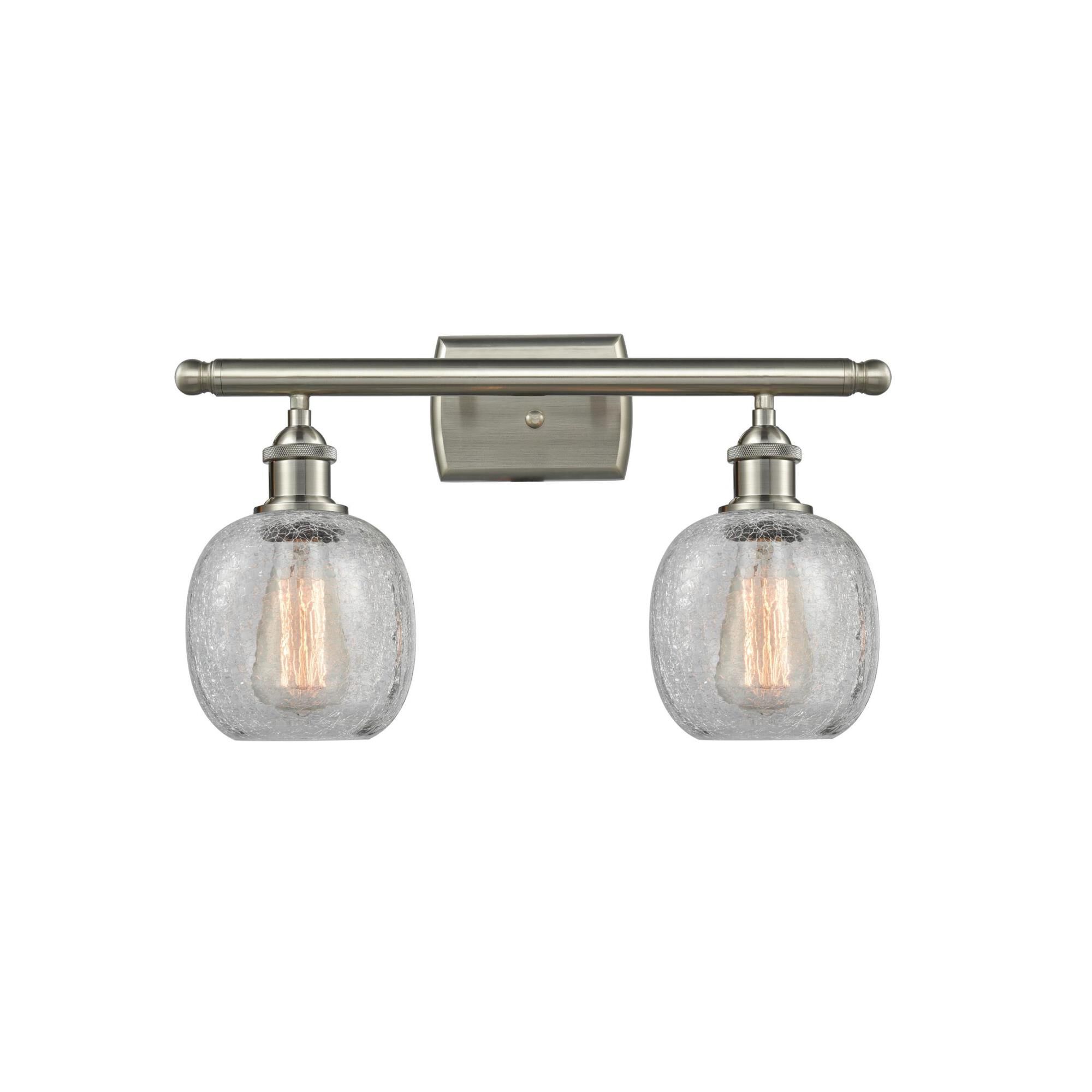 Shown in Brushed Satin Nickel finish and Clear Crackle glass