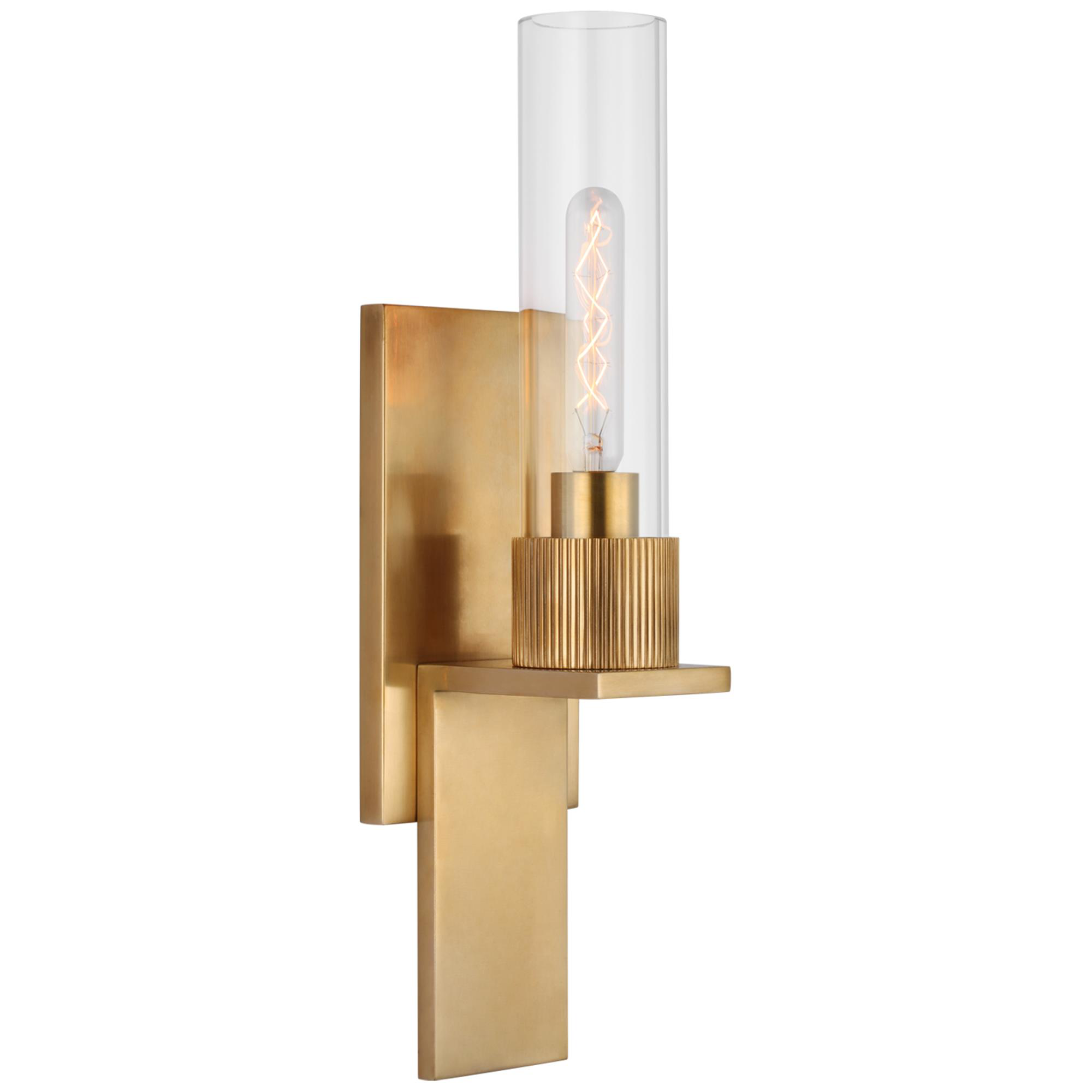 Shown in Antique Brass finish and Clear glass